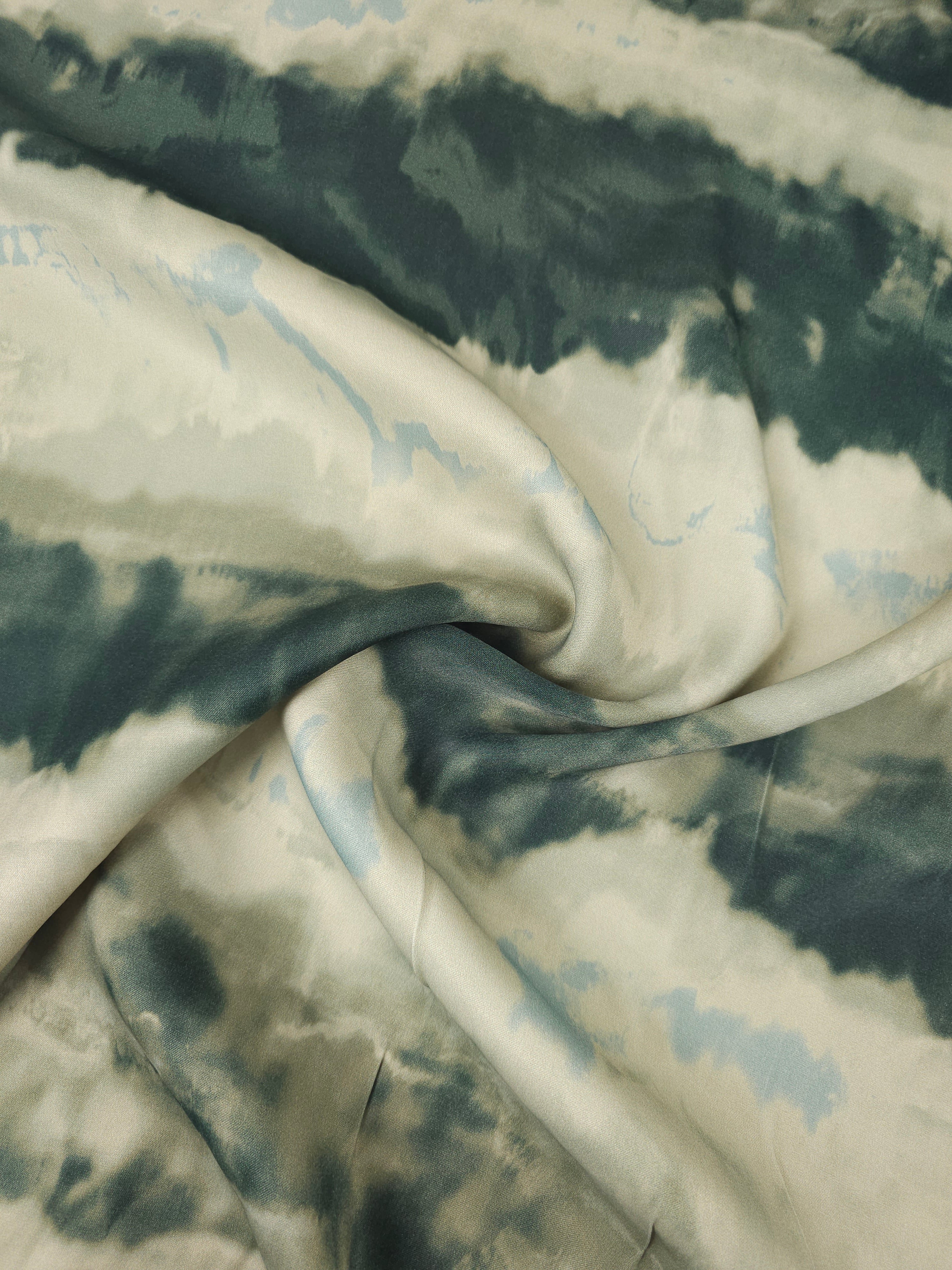 Muted Khaki Smudge Wave Viscose Satin
