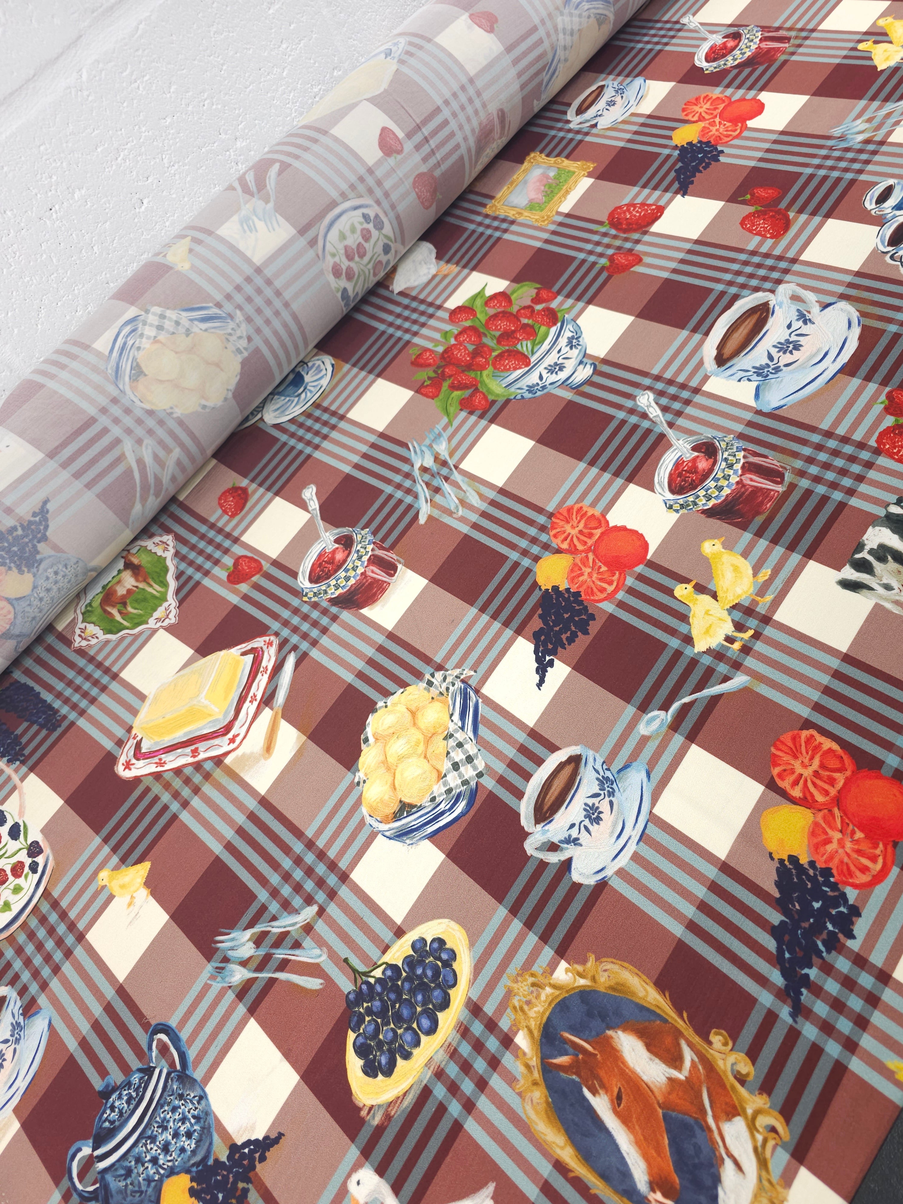 Retro Tartan Picnic Slinky Rayon Jersey *Farm Rio*