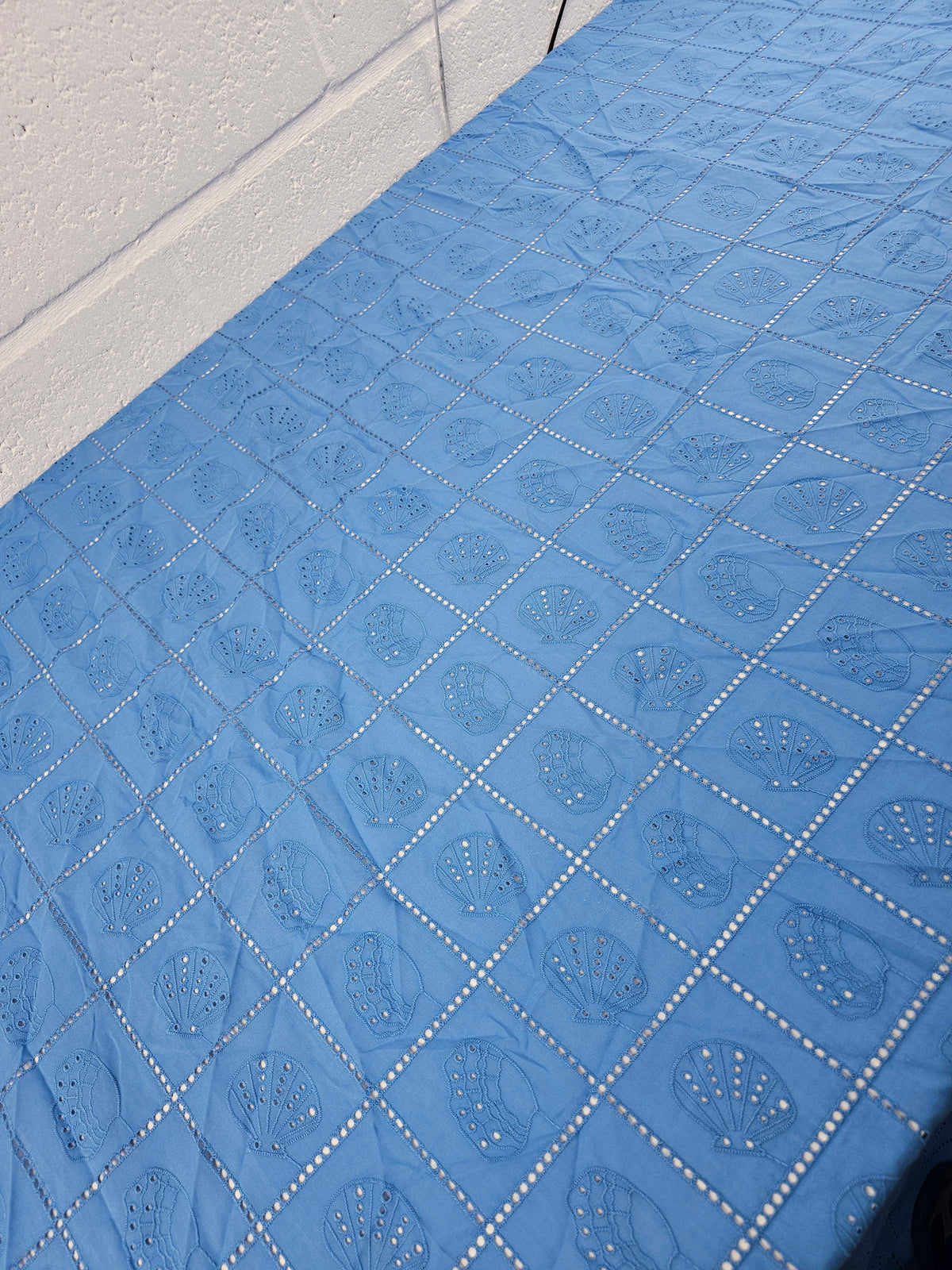 Soft Blue Shell Grid Lightweight Cotton Broderie Anglaise