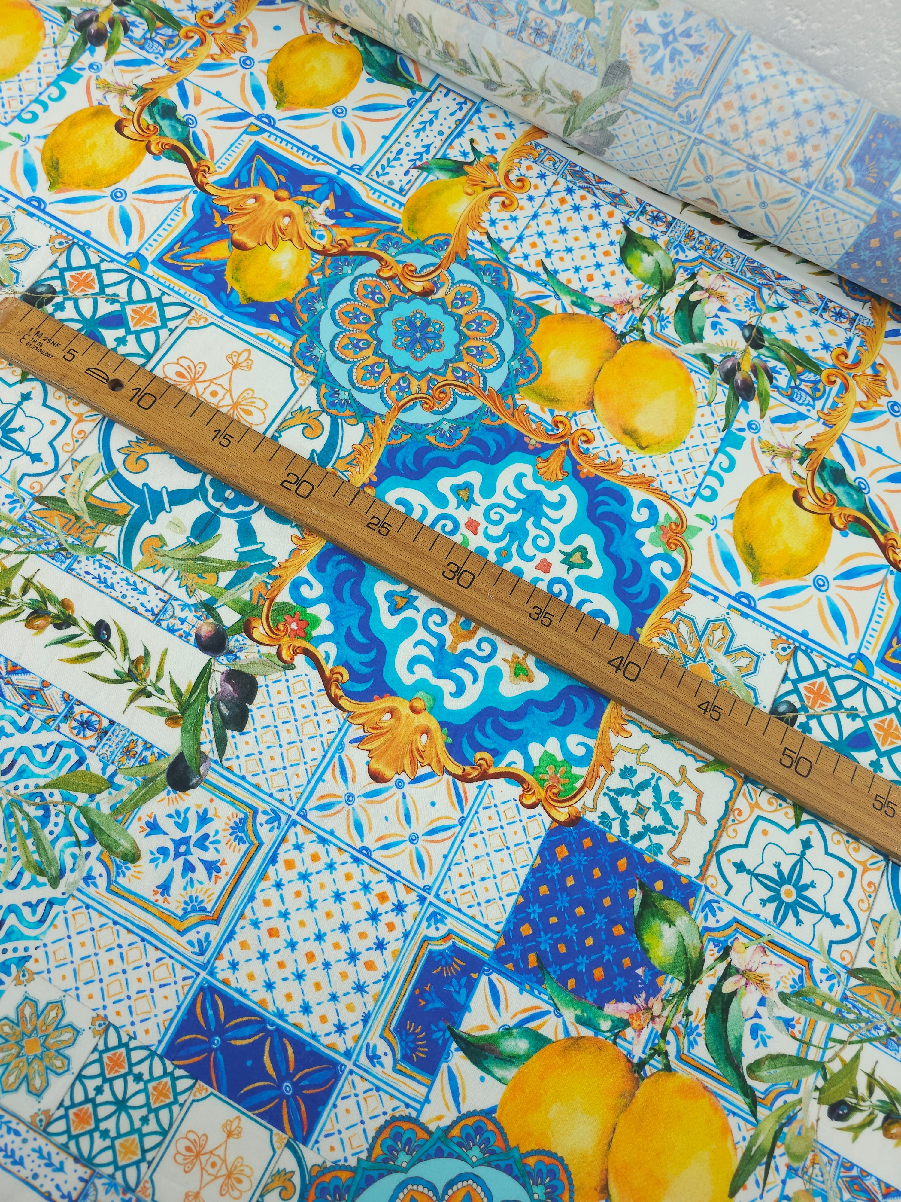 Blue Mediterranean Tile Viscose