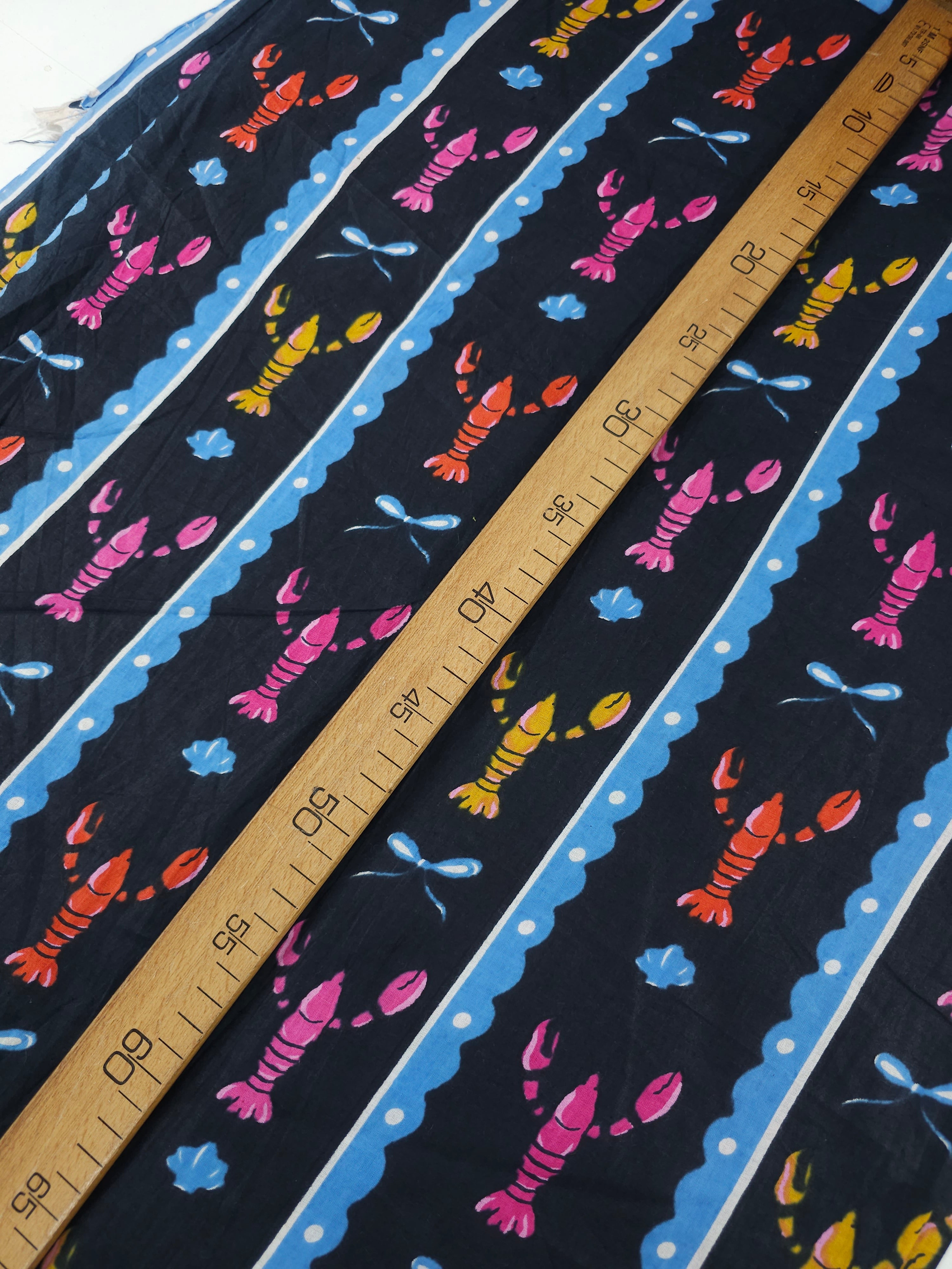 Dark Navy Lobster Stripe Cambric Cotton