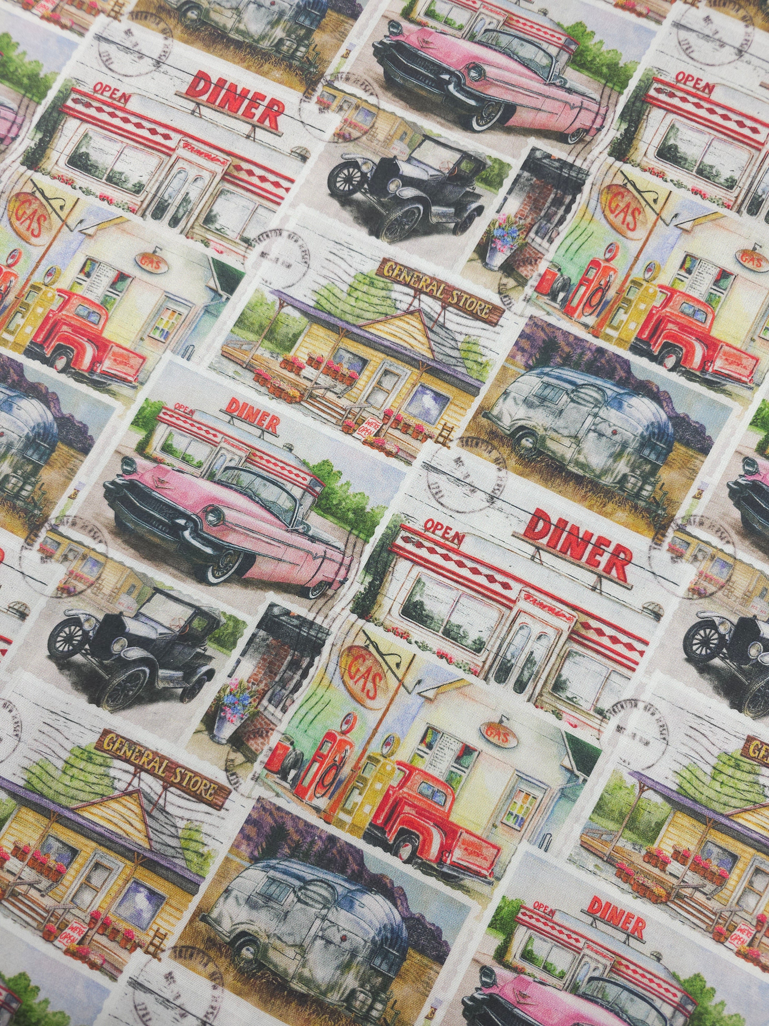 Vintage Diner Cars 100% Cotton