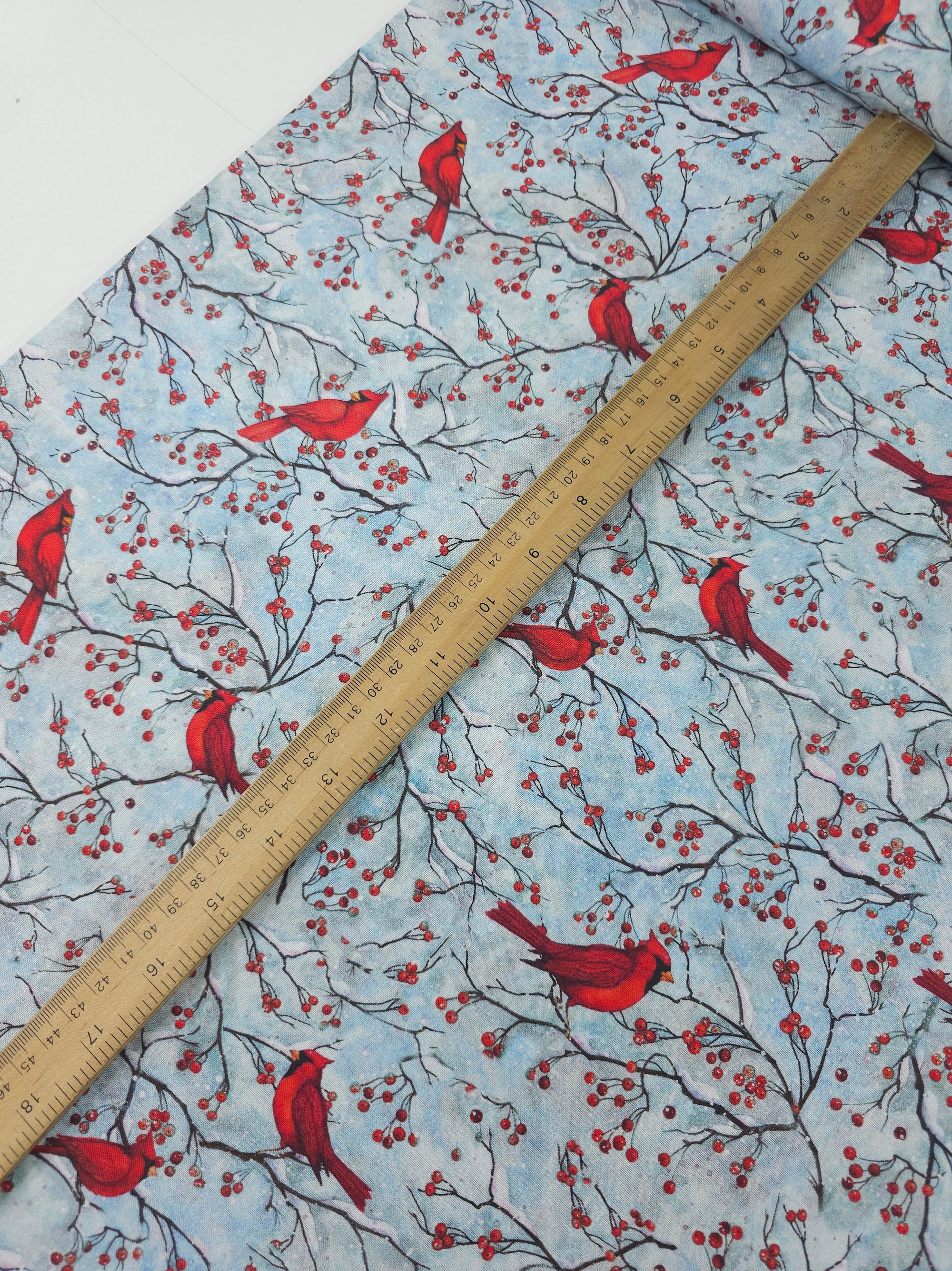 Snowy Cardinal Berries 100% Cotton