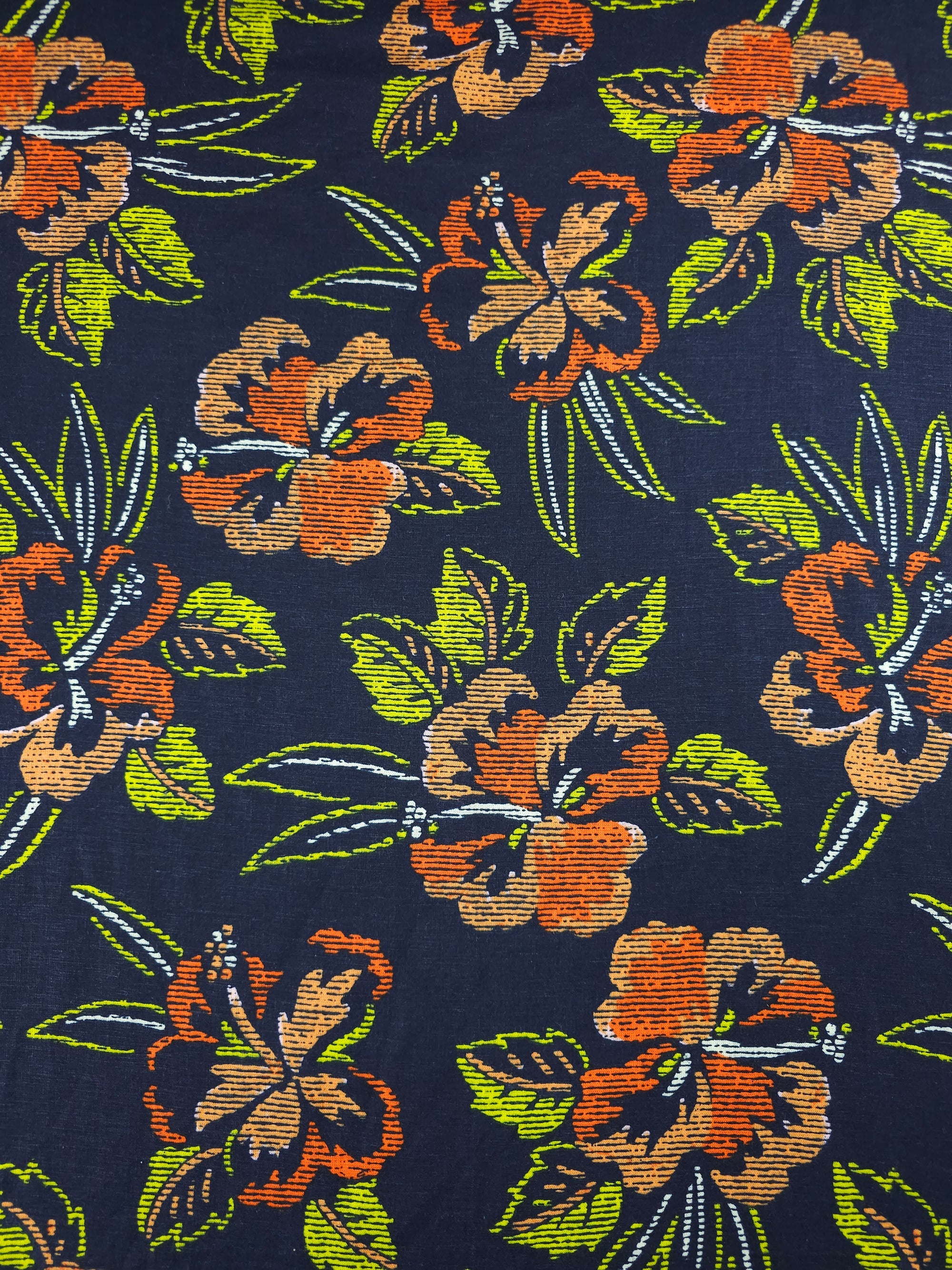 Navy/Orange Static Hibiscus Floral Soft Cotton