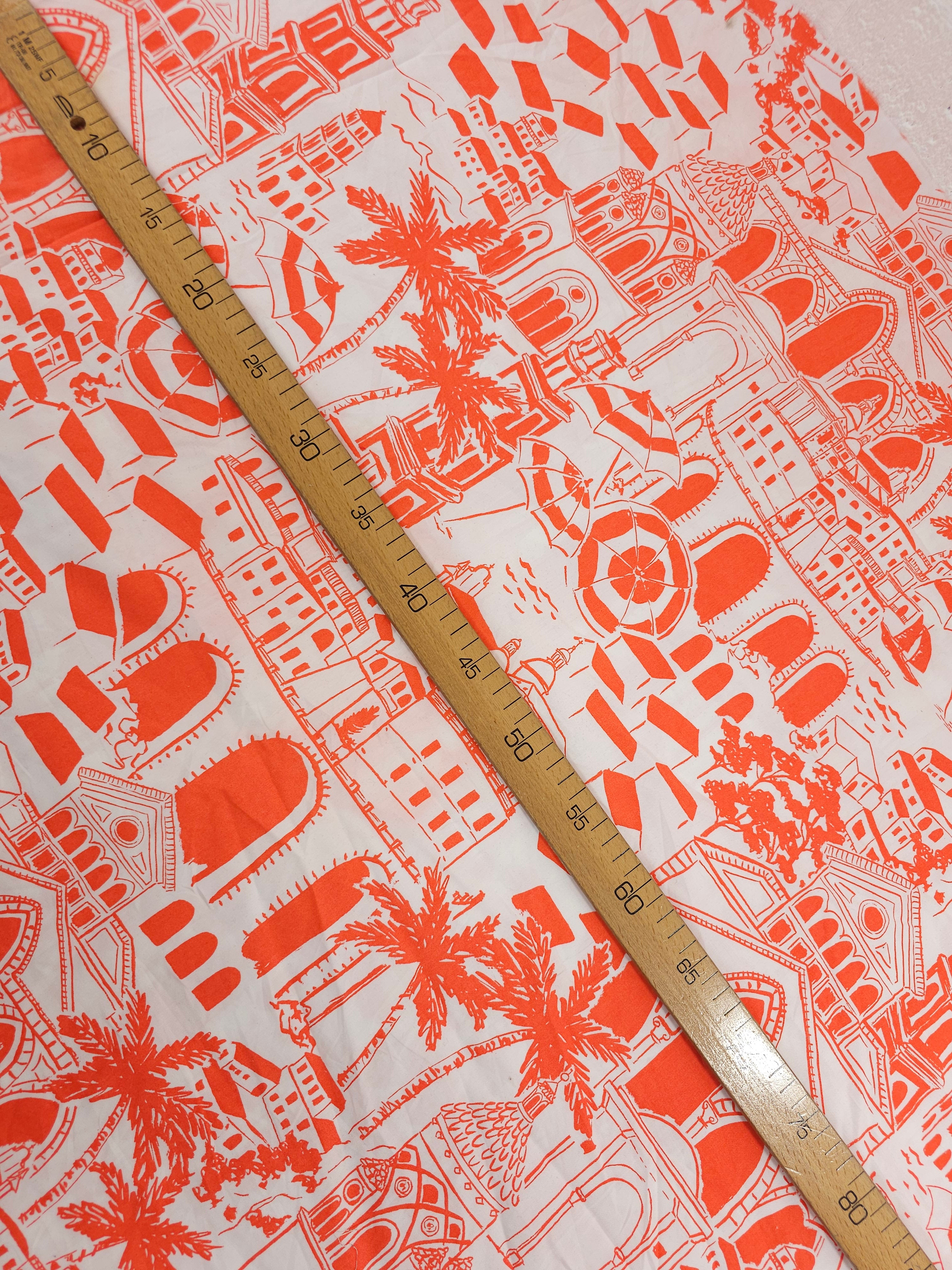 Orangey Coral/White Indie Palm Cotton Poplin