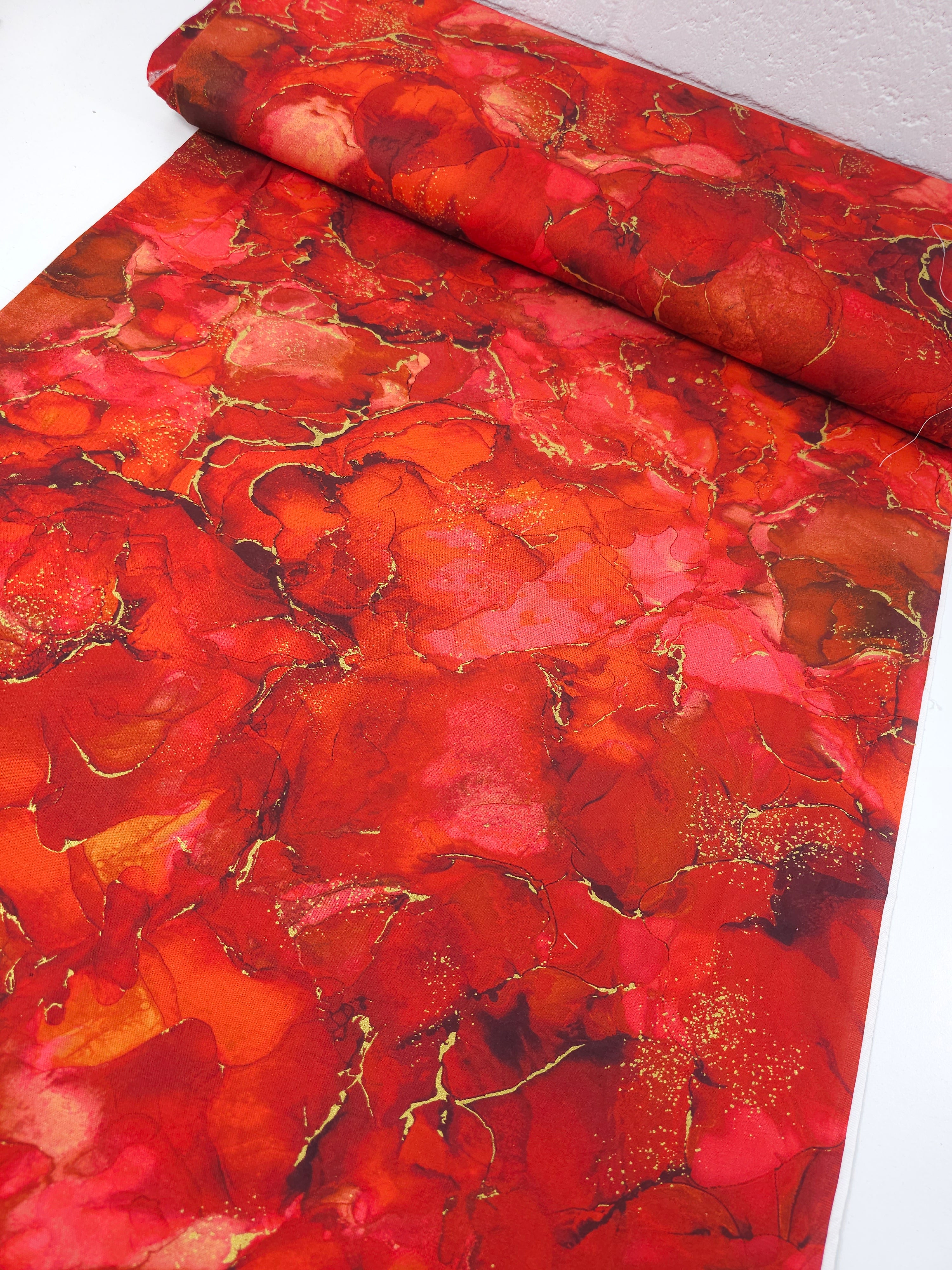 Red/Gold Marble 100% Cotton