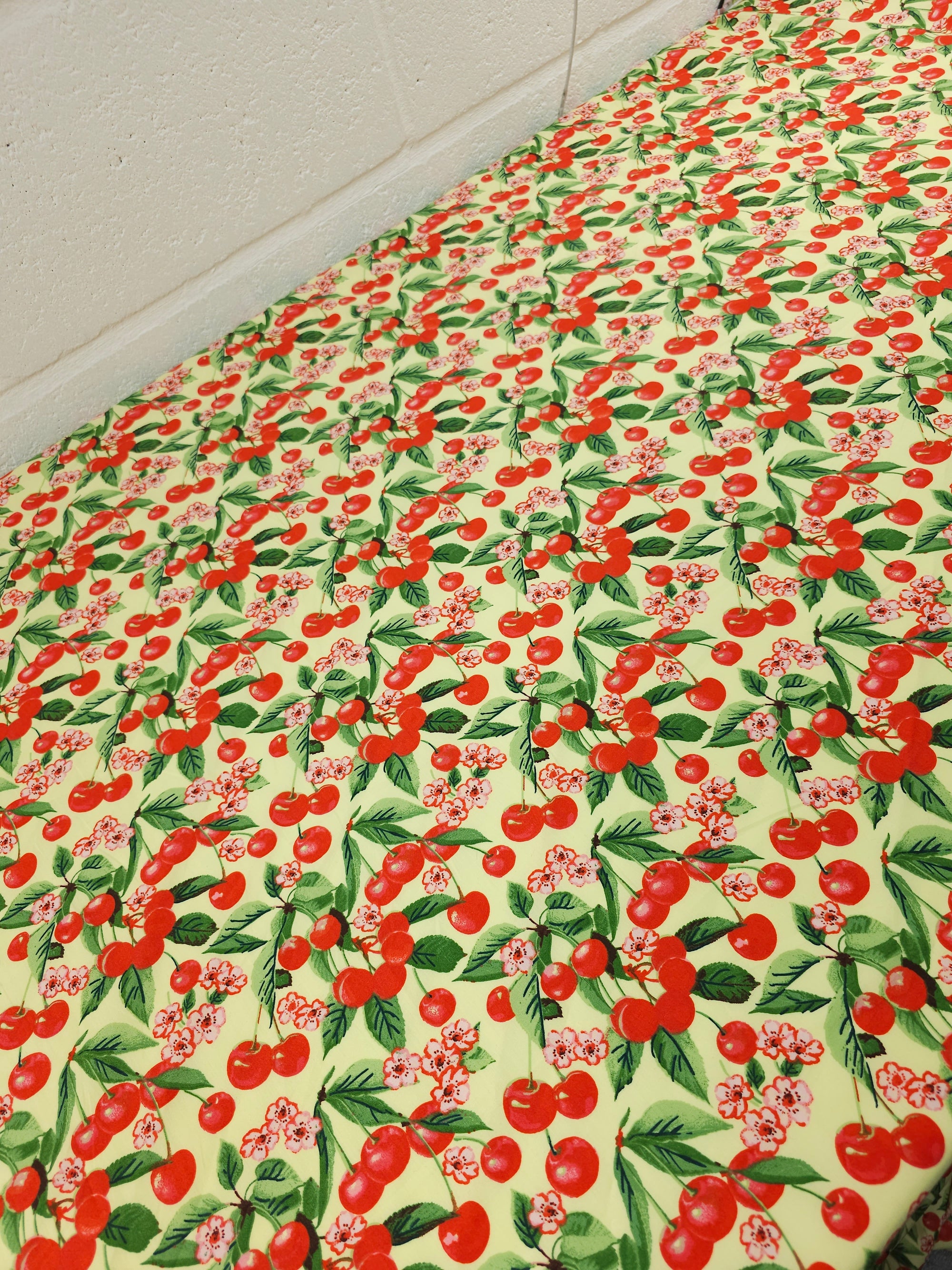 Yellow/Red Cherry Blossom Stem Cotton Poplin
