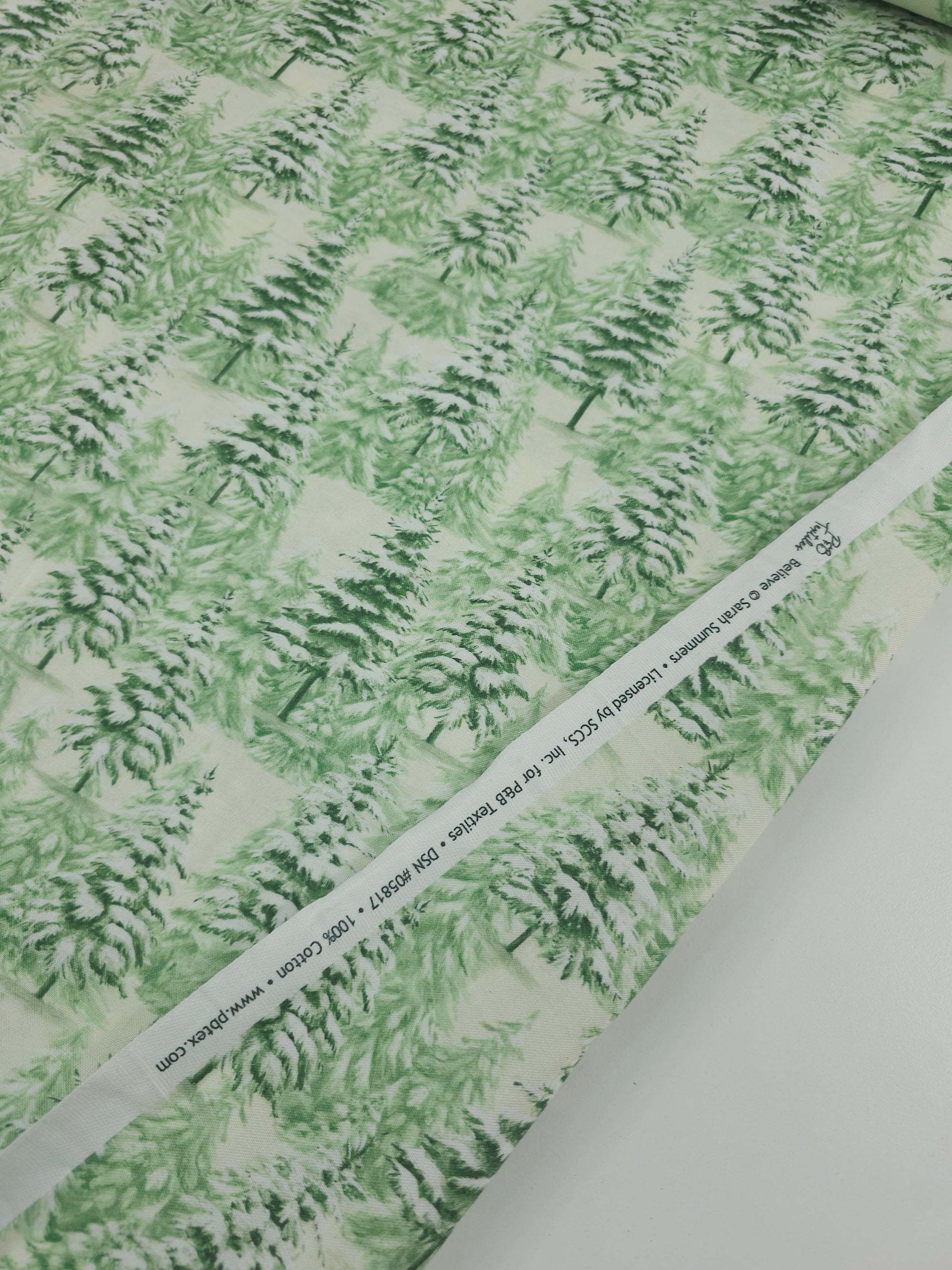 Frosty Green Christmas Trees 100% Cotton