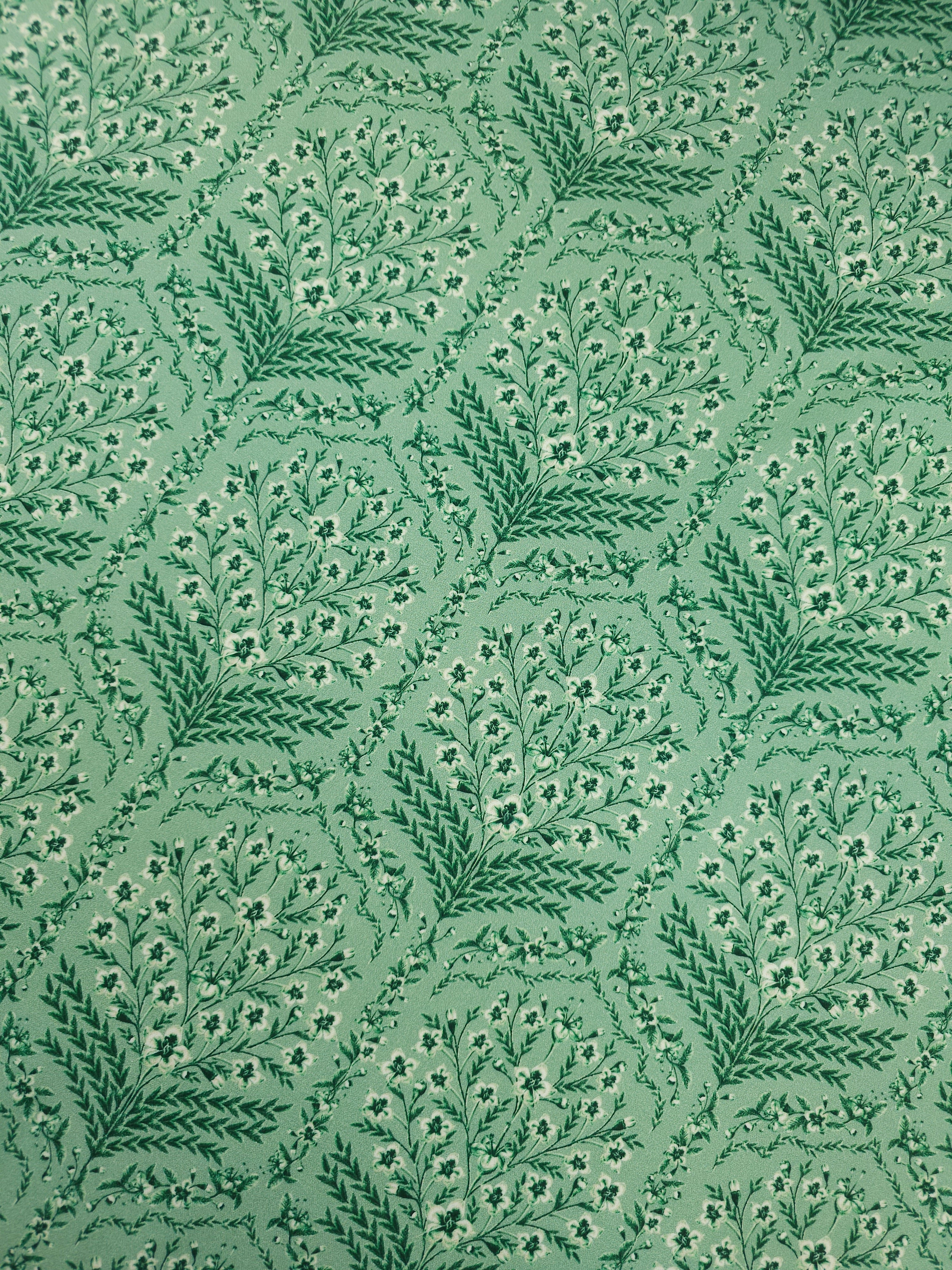 Minty Sage Green Flower Display Soft Cotton Stretch