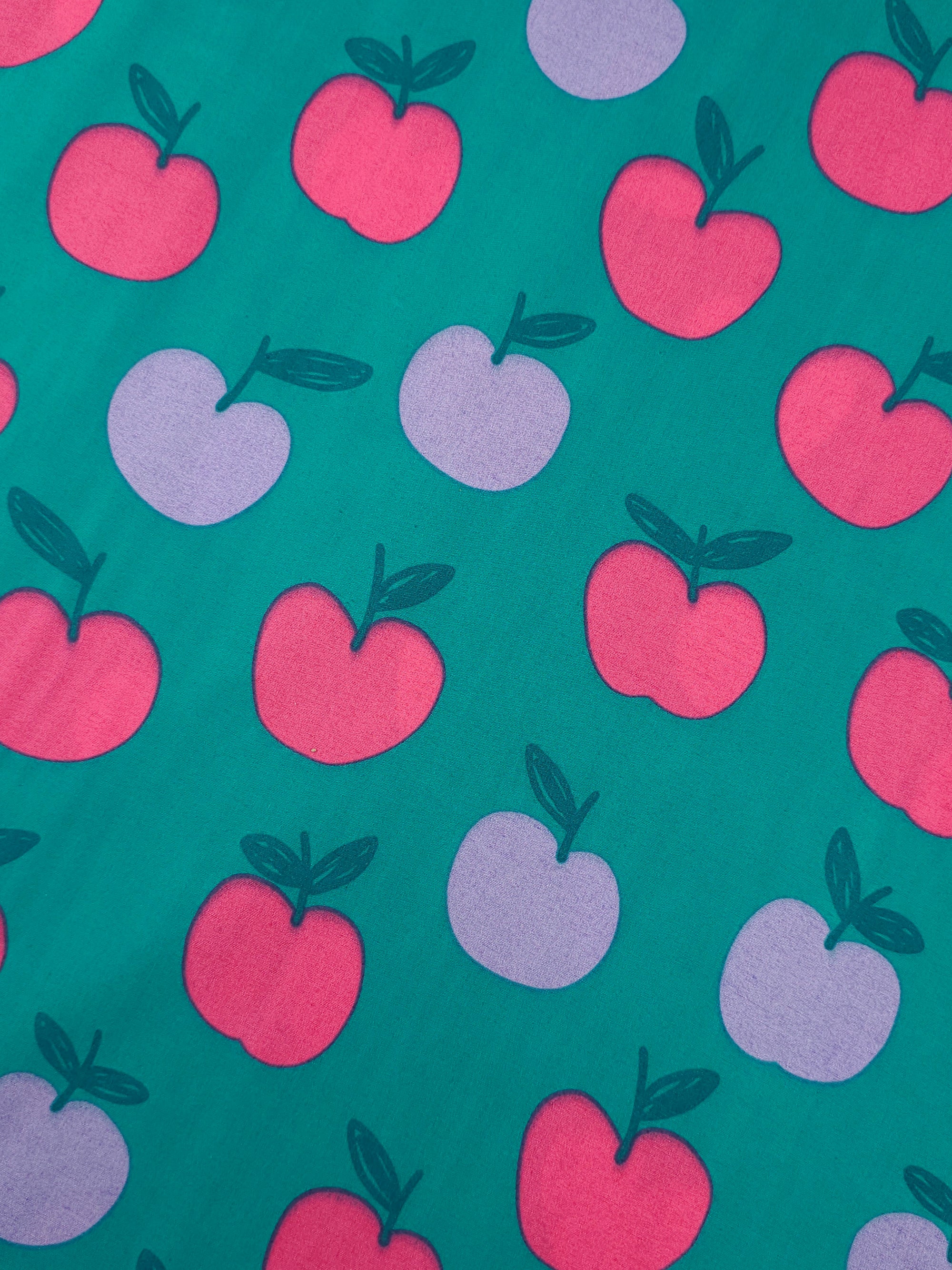 Deep Teal Floating Apples 100% Cotton 60"