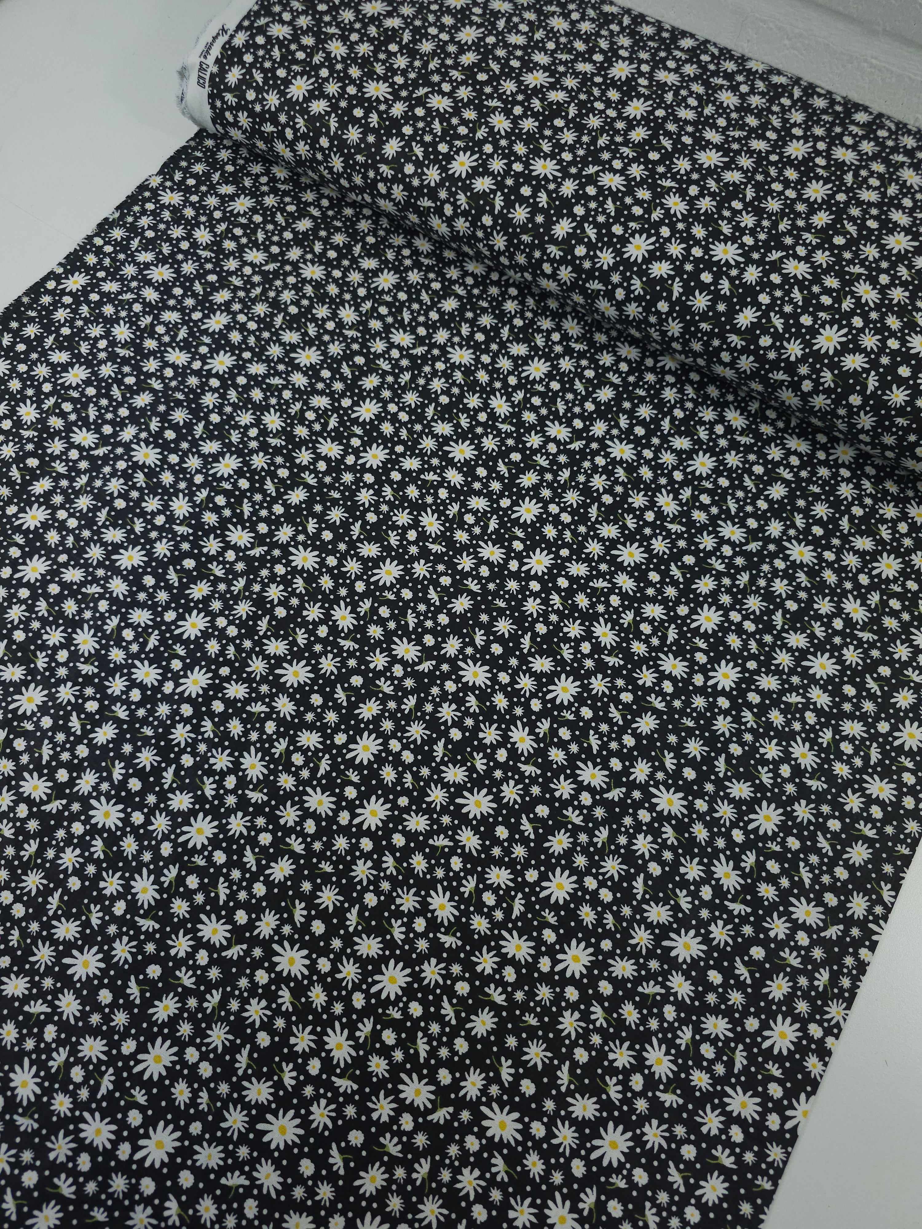 Black Ditsy Daisy 100% Cotton