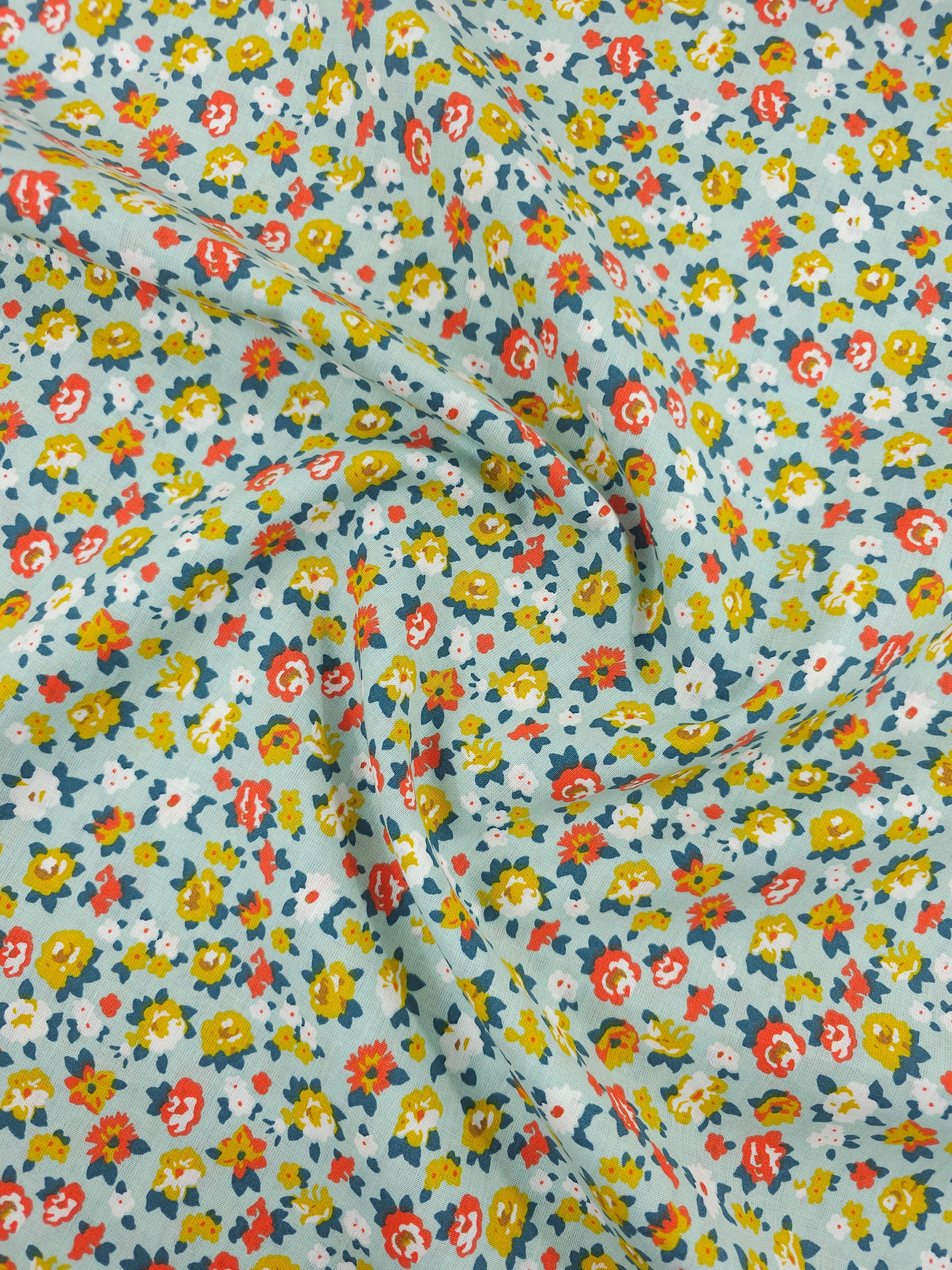 Mint Green Ditsy Floral 100% Cotton 110"