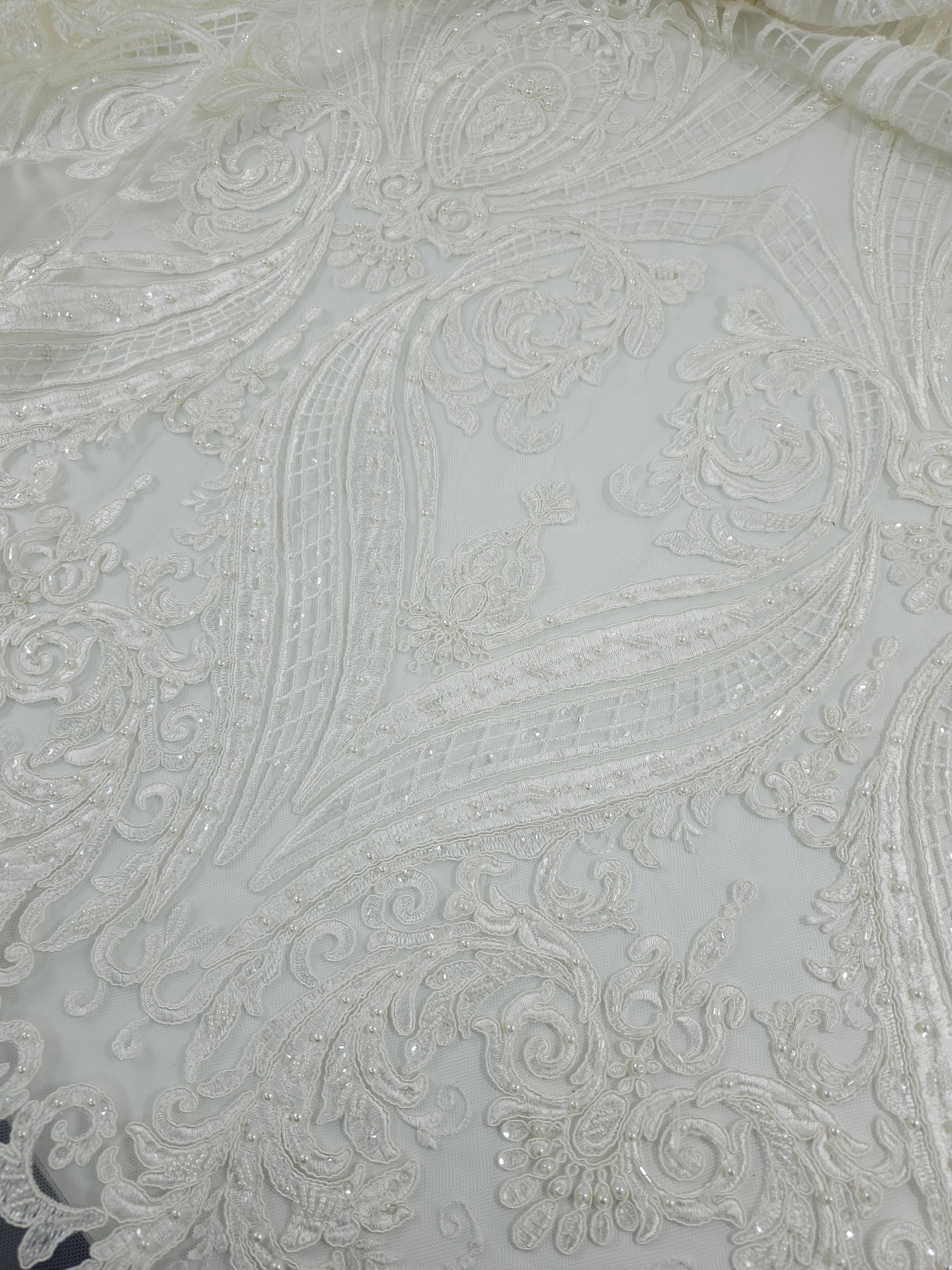 *Hazel* Ivory Beaded Damask Bridal