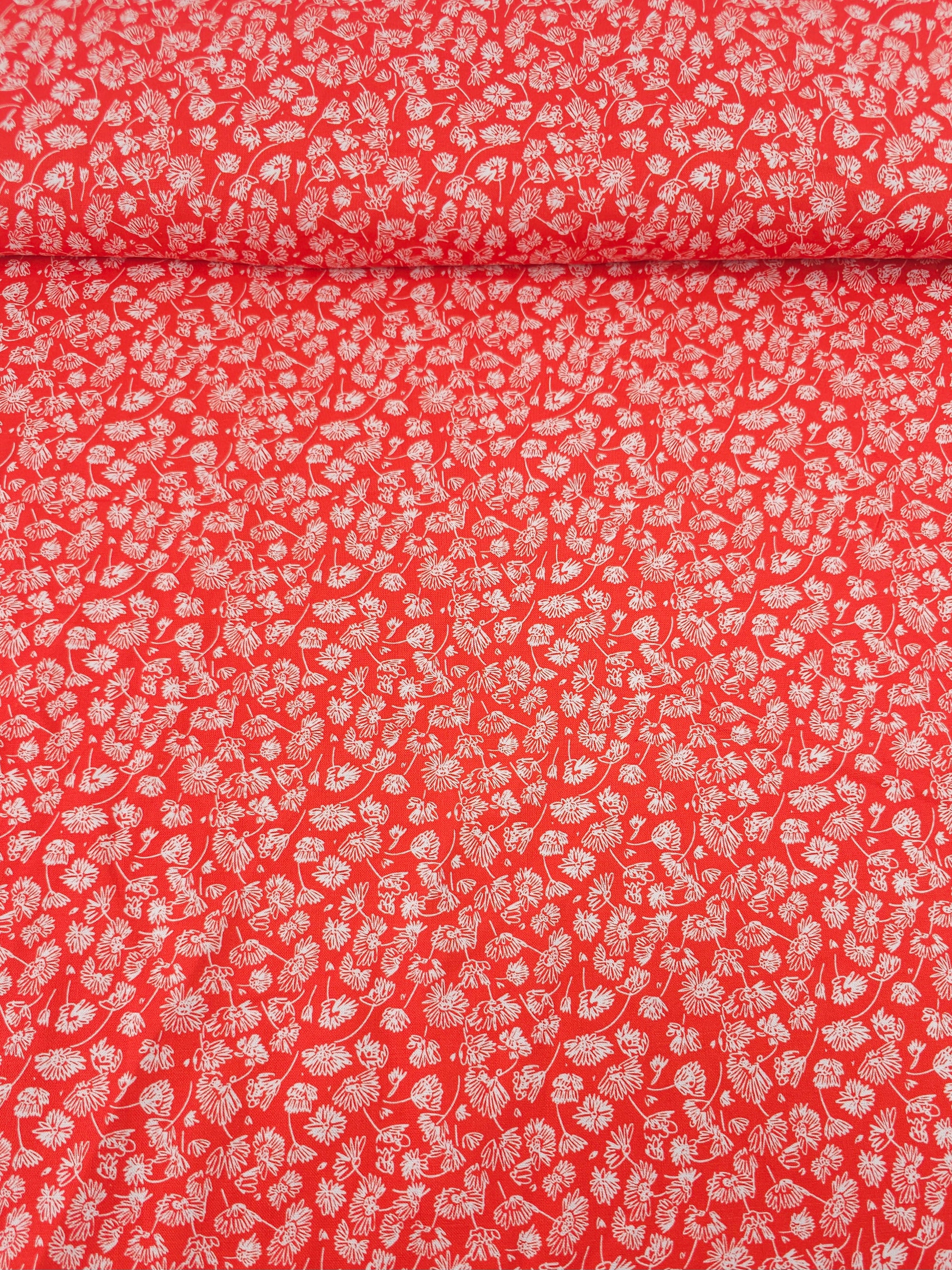 Red/White Sketch Floating Flower 100% Cotton - Free Spirit