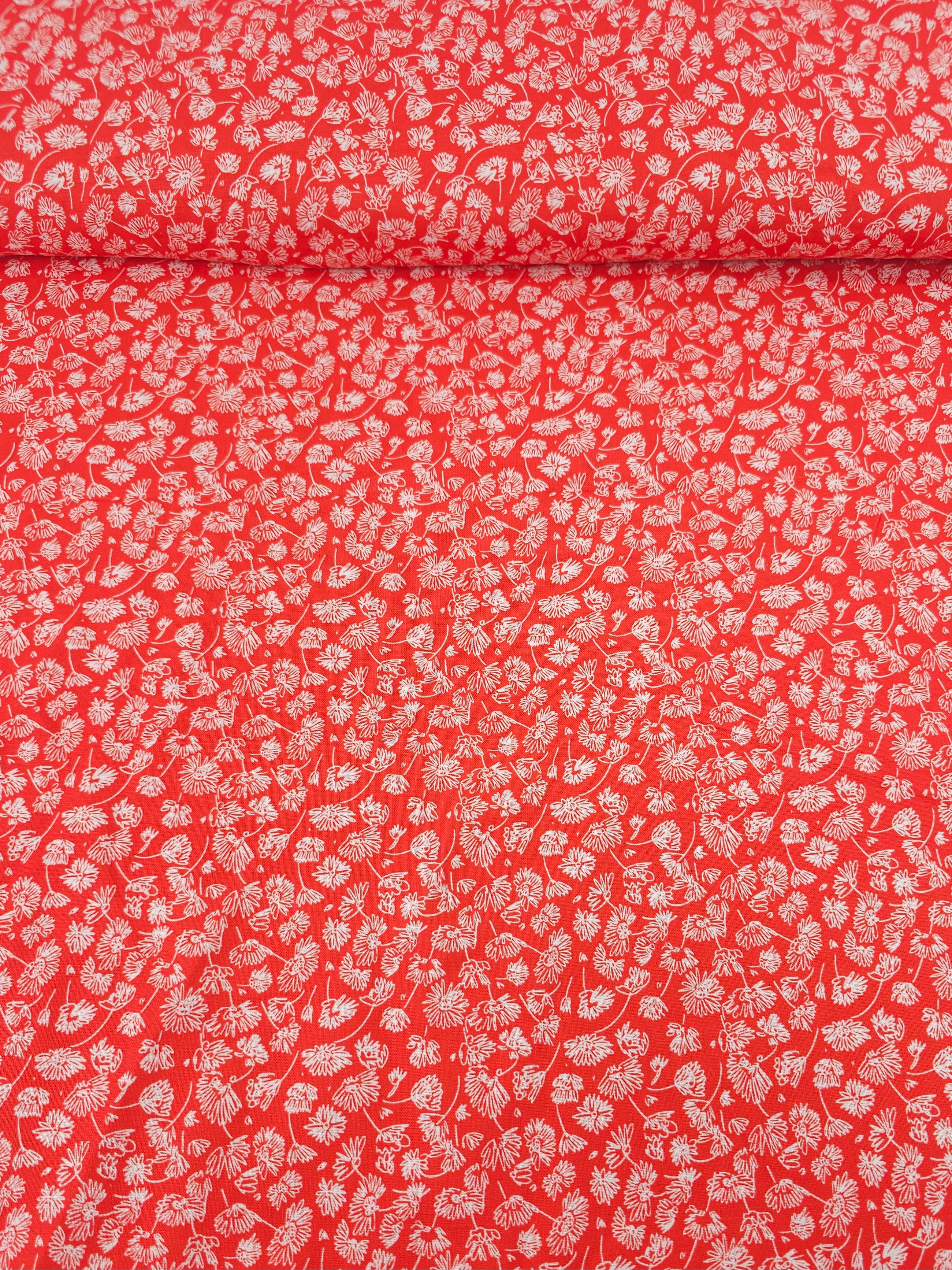 Red/White Sketch Floating Flower 100% Cotton - Free Spirit