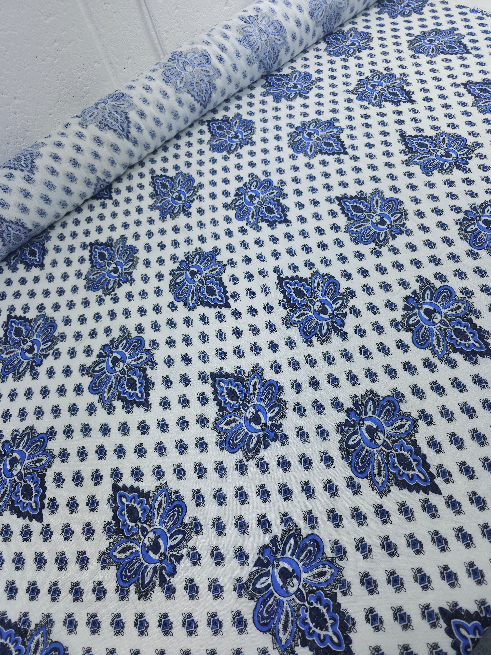Blue/White Ikat Cotton Flax