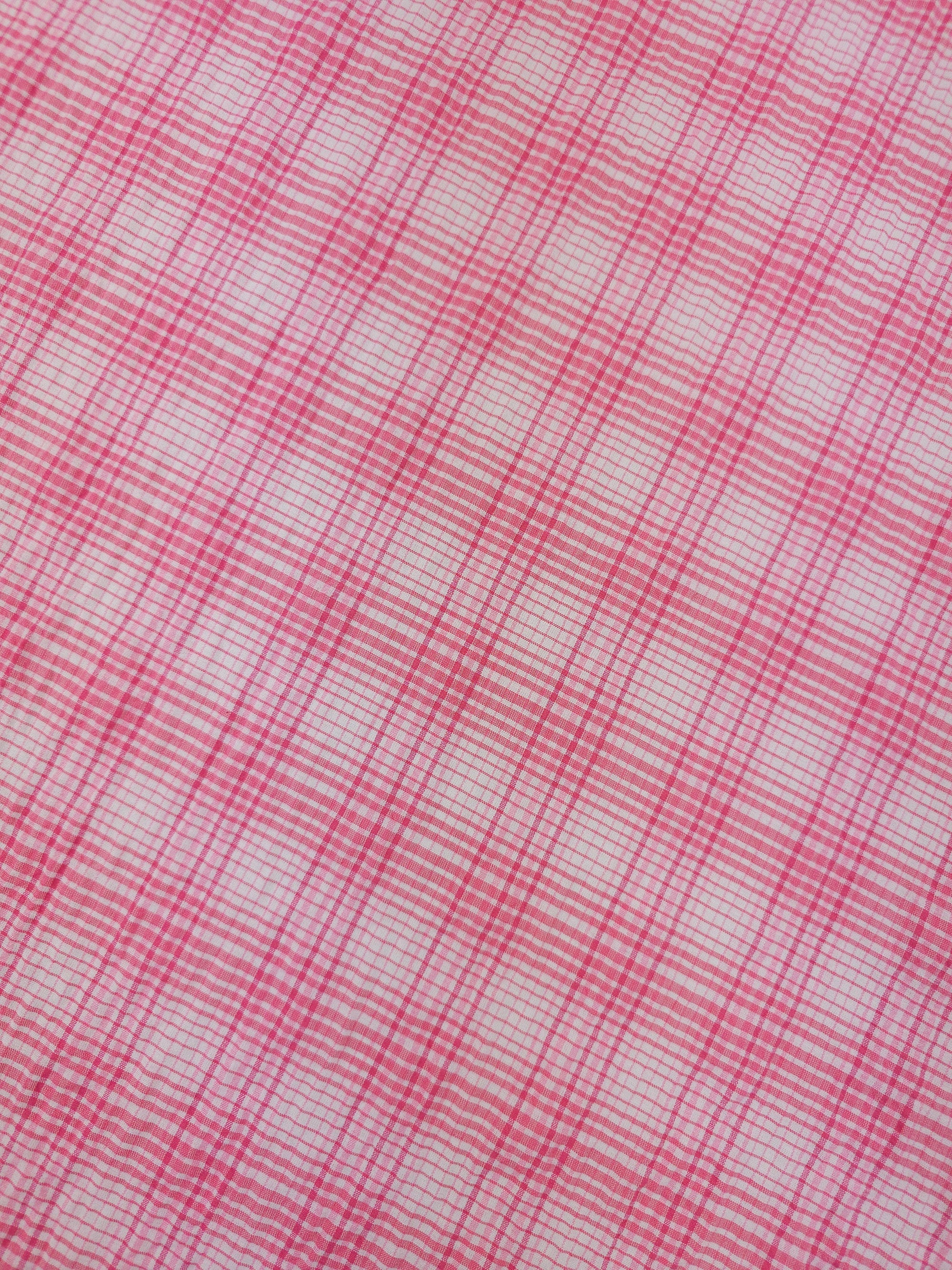 Pink Tartan Crinkle Cotton