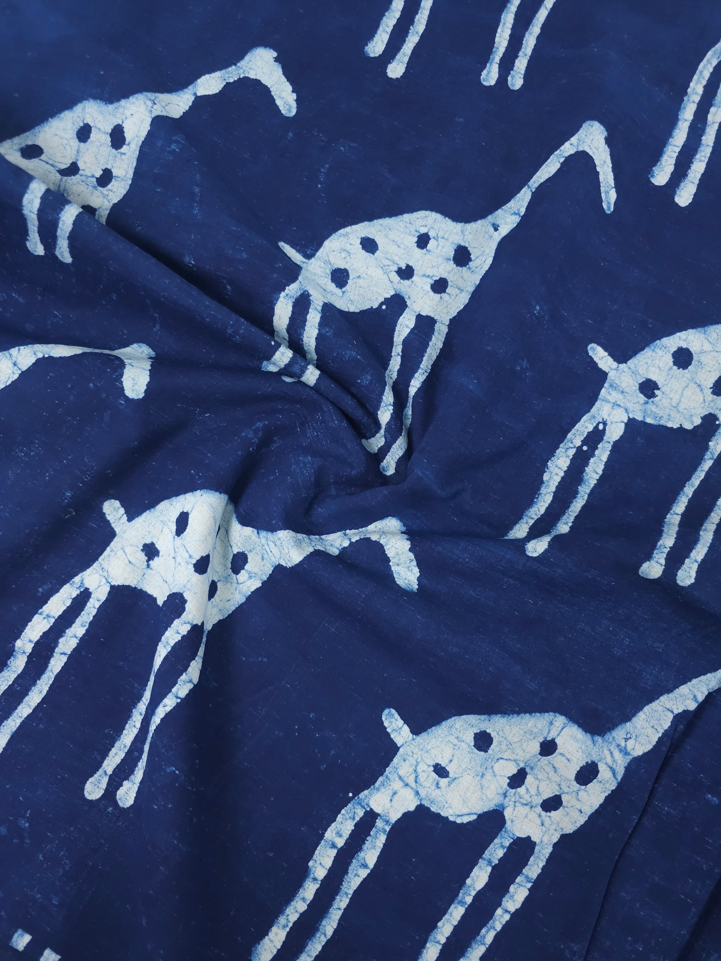 Deep Blue Giraffe Block Print Cotton