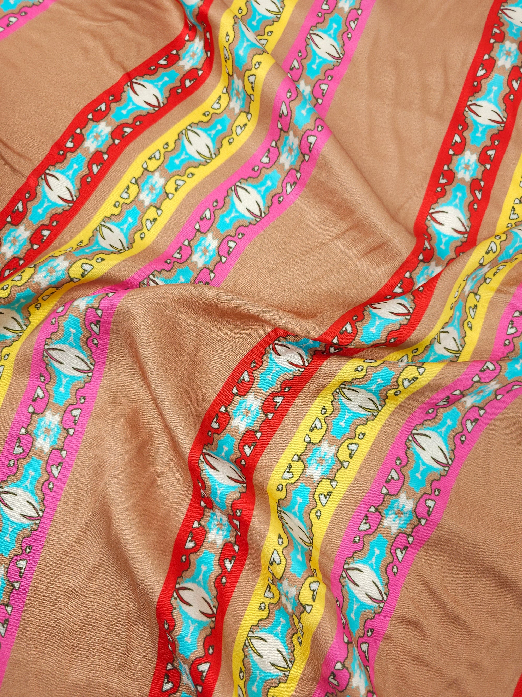 Terracotta Multi Abstract Stripe Viscose Satin