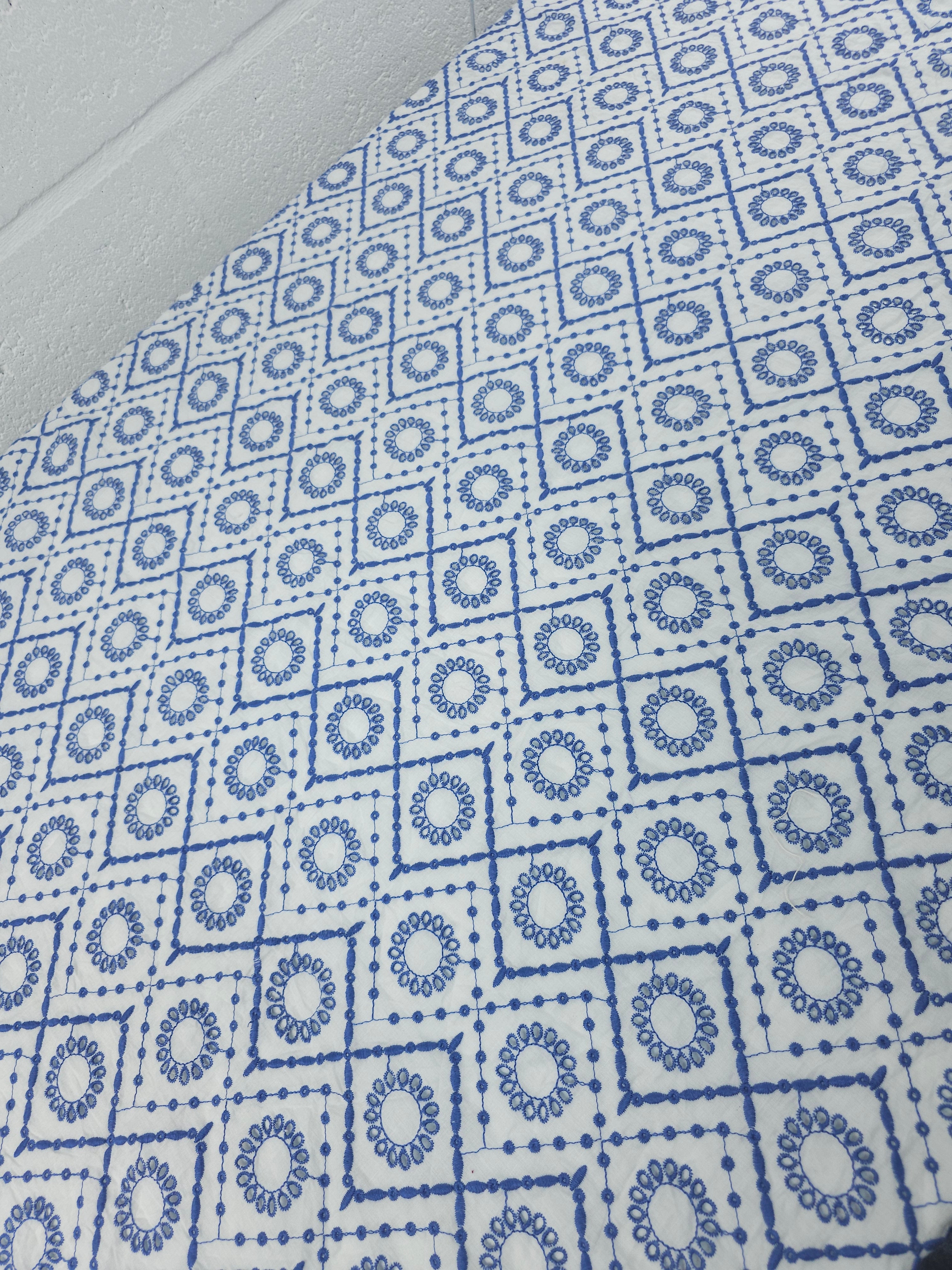 Lavender Blue Circle Diamond Cambric Cotton Broderie Anglaise