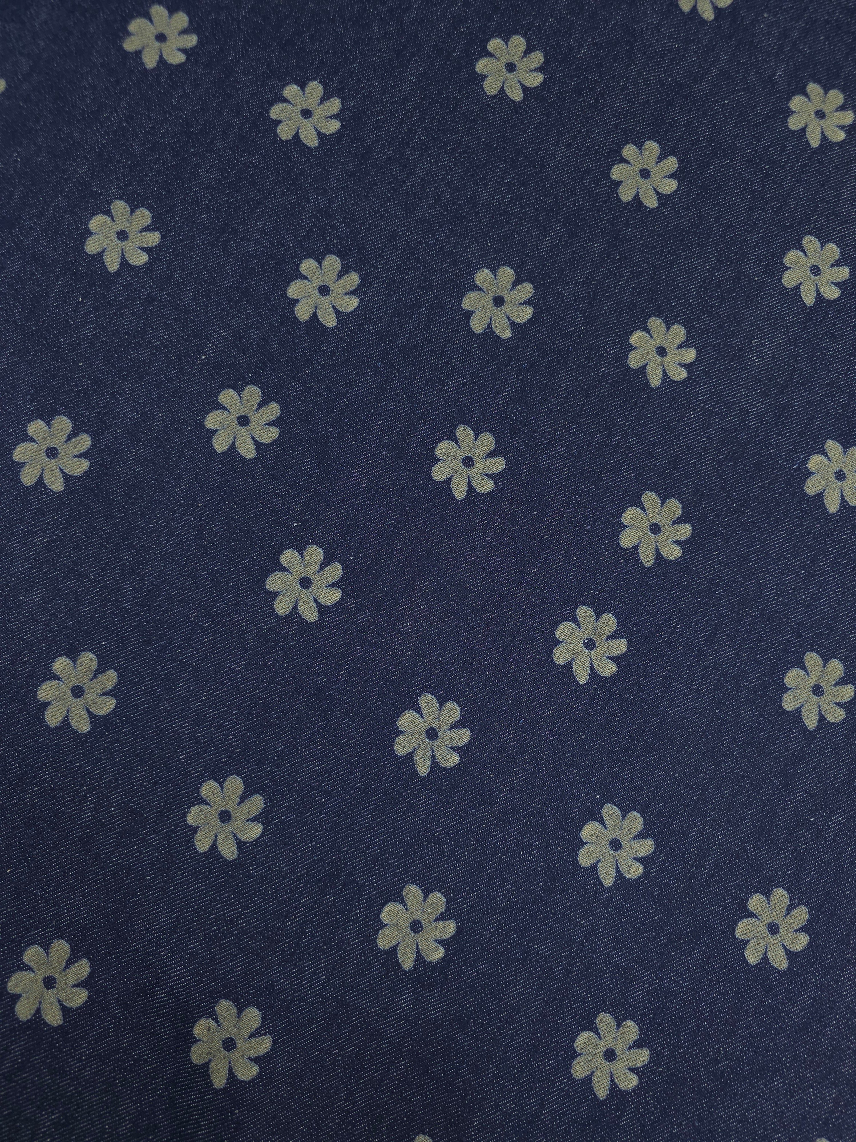 Indigo Navy Groovy Ditsy Daisy Denim