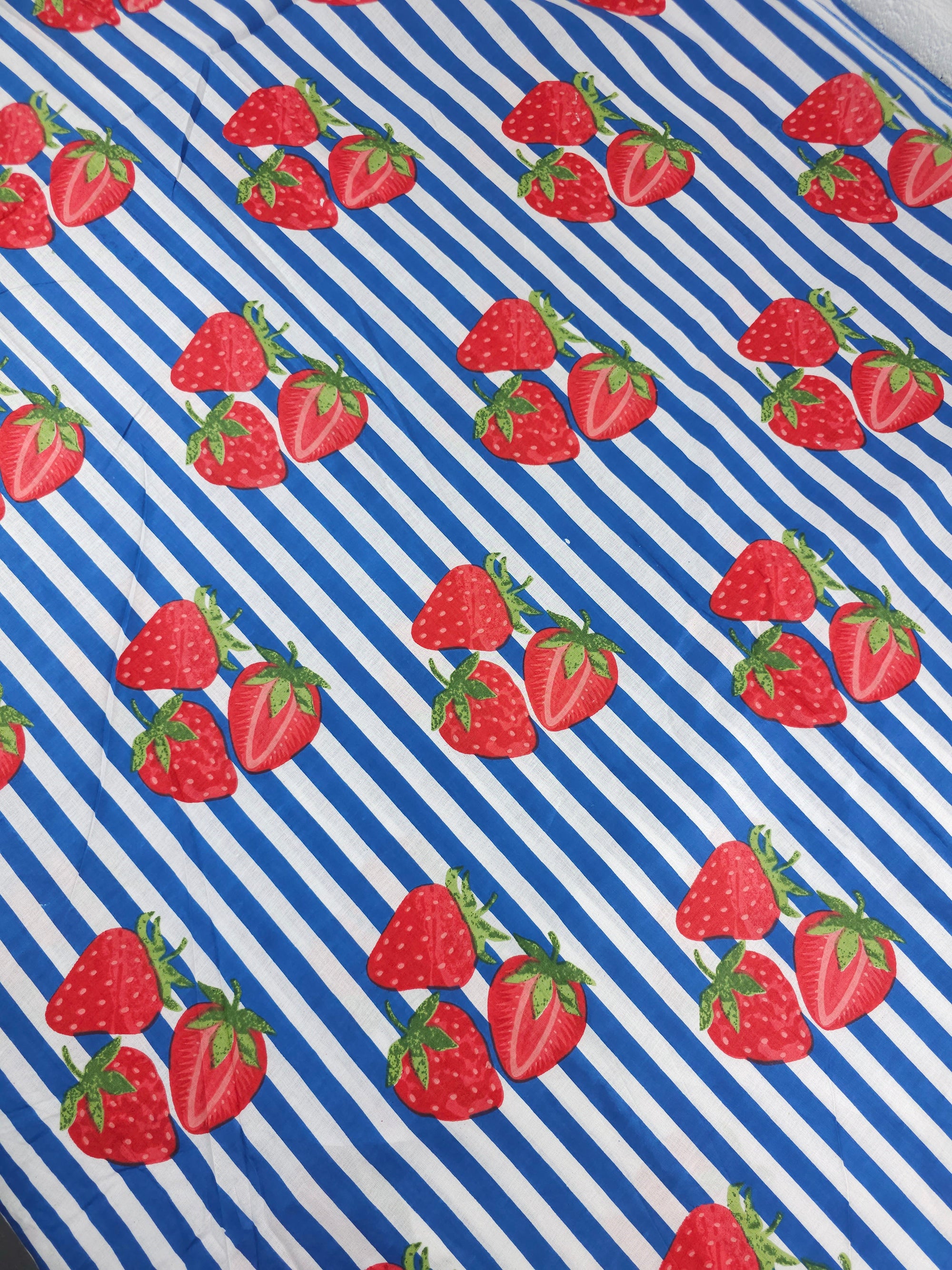 Blue Strawberry Stripe Lightweight Cambric Cotton
