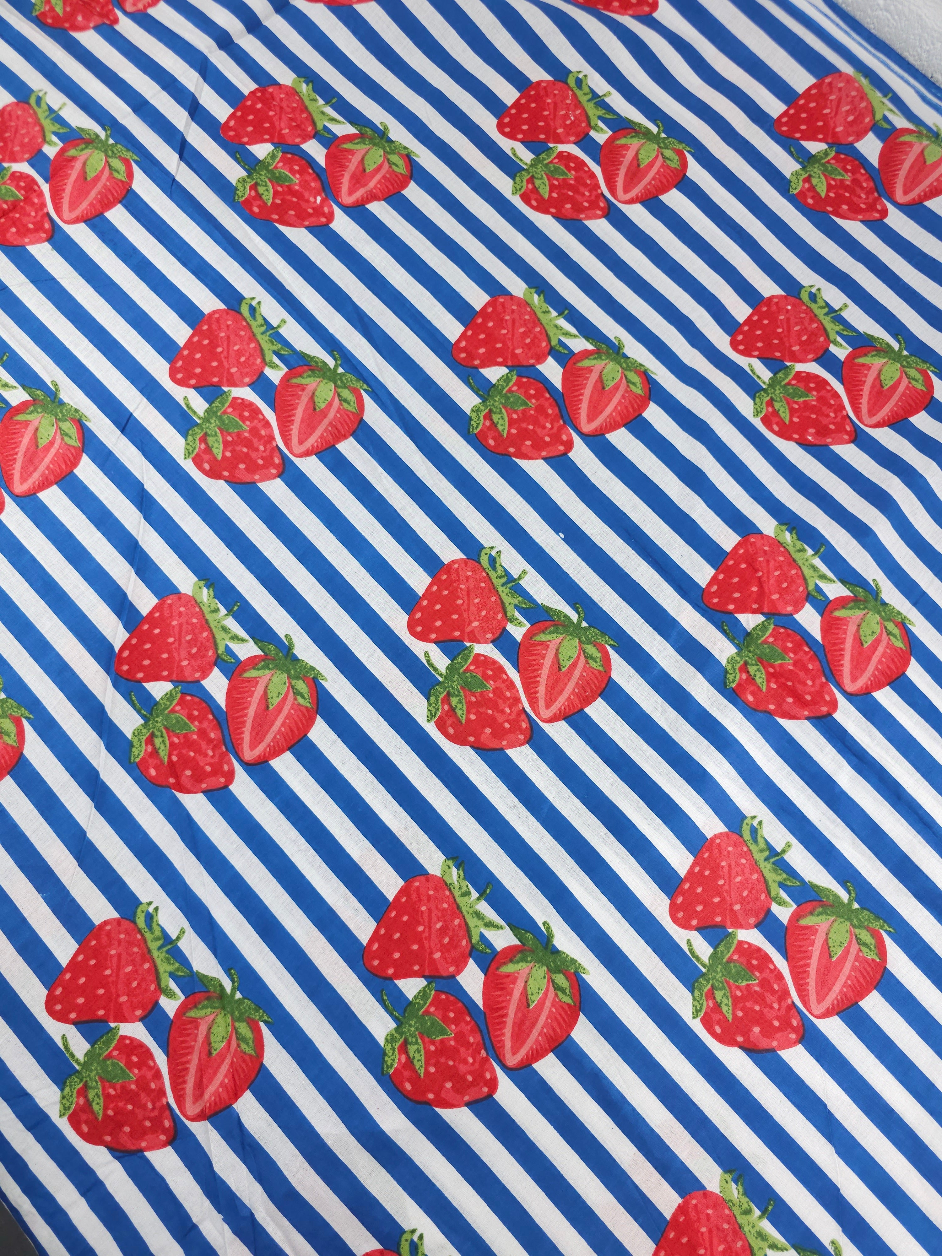Blue Strawberry Stripe Lightweight Cambric Cotton