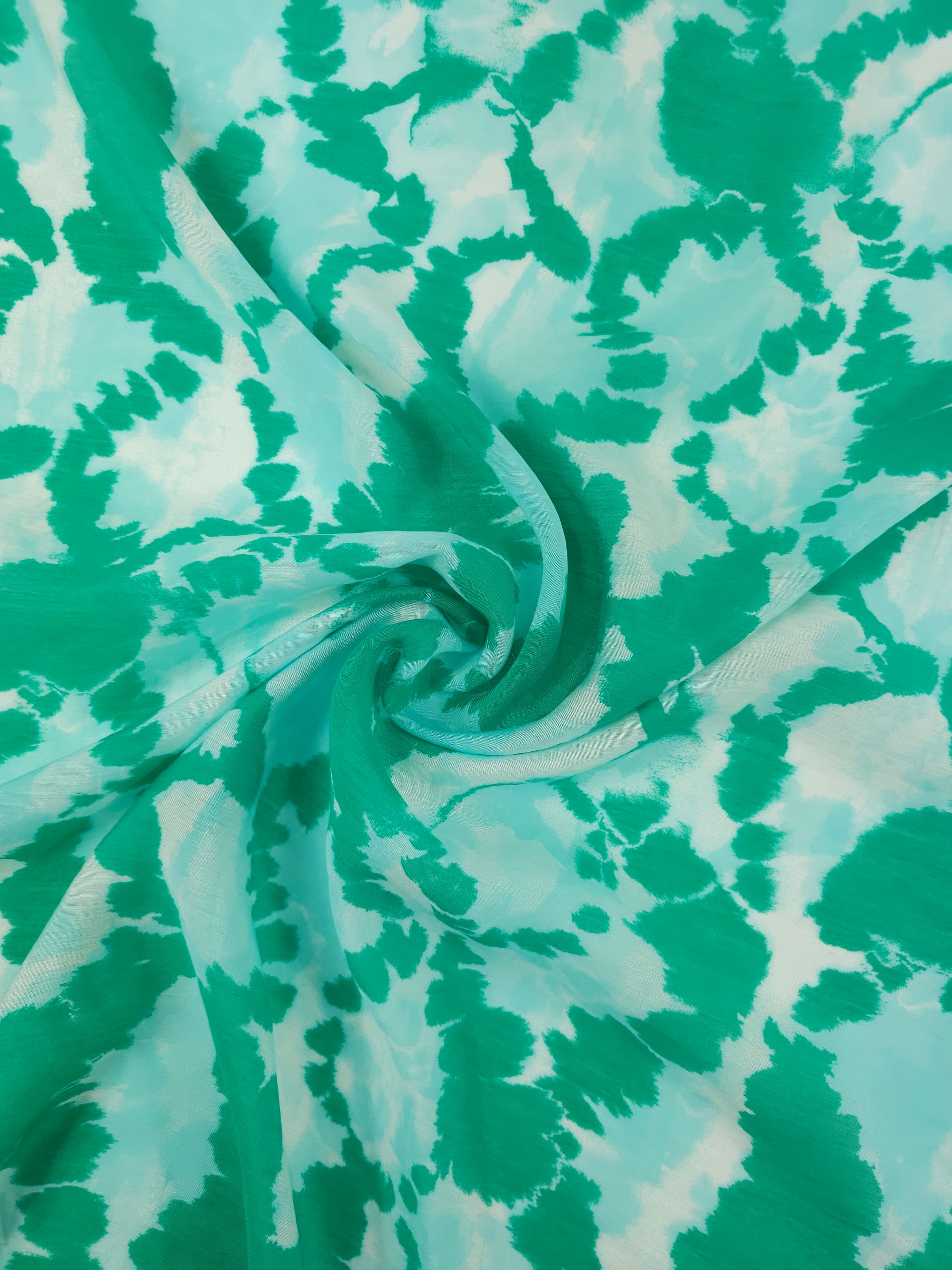 Green/Blue Smoke Splodge Viscose Voile
