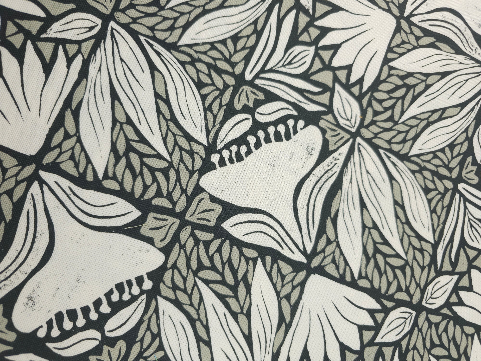 Grey/Ivory Floral Window Canvas Cotton *DEFECT*