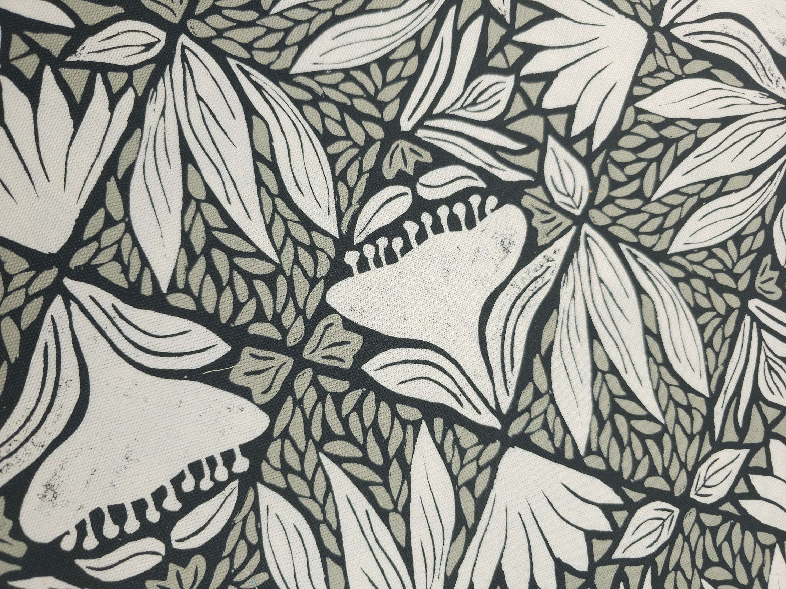 Grey/Ivory Floral Window Canvas Cotton *DEFECT*