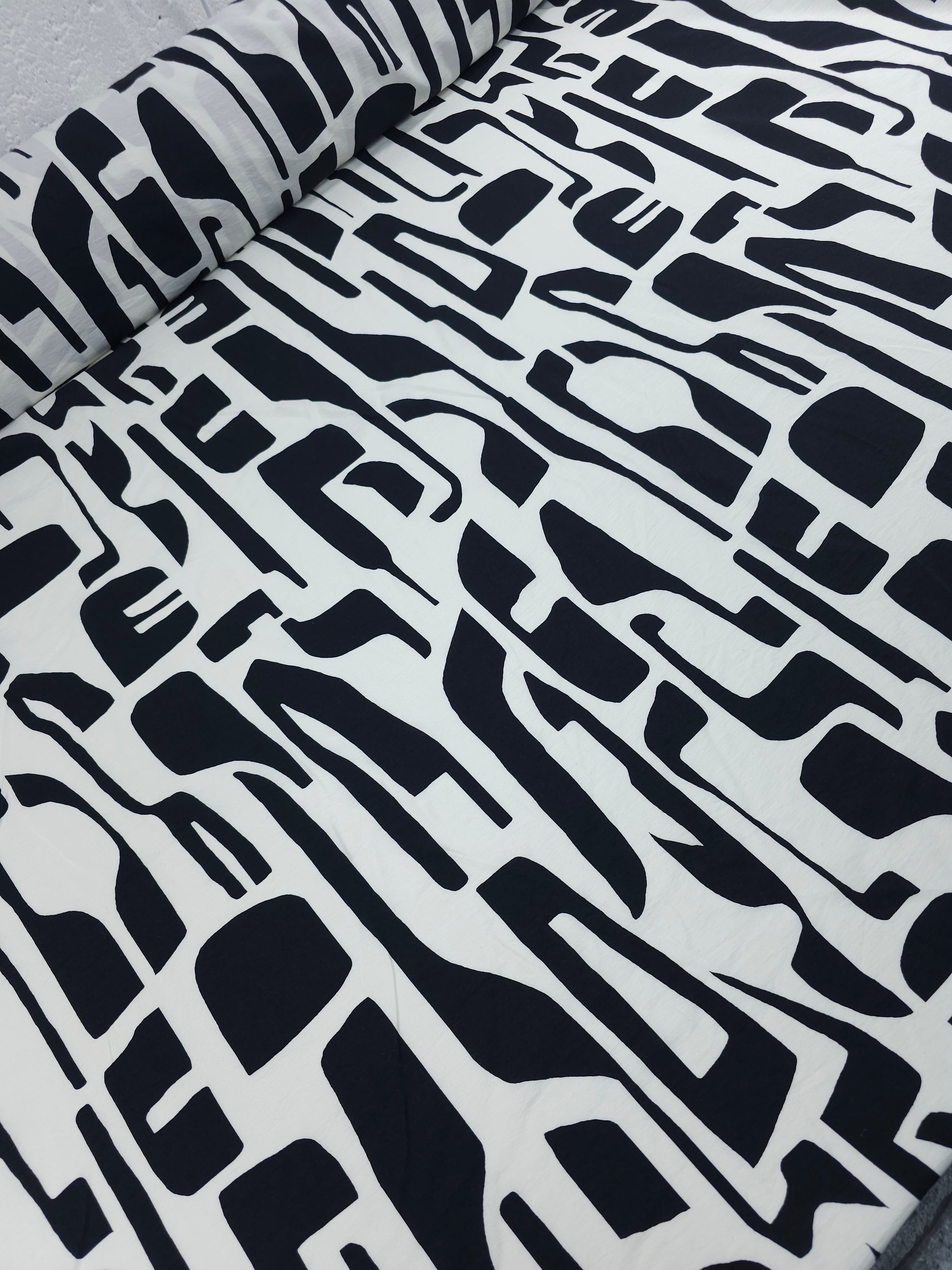 Black/White Abstract Boho Shapes Modal Viscose