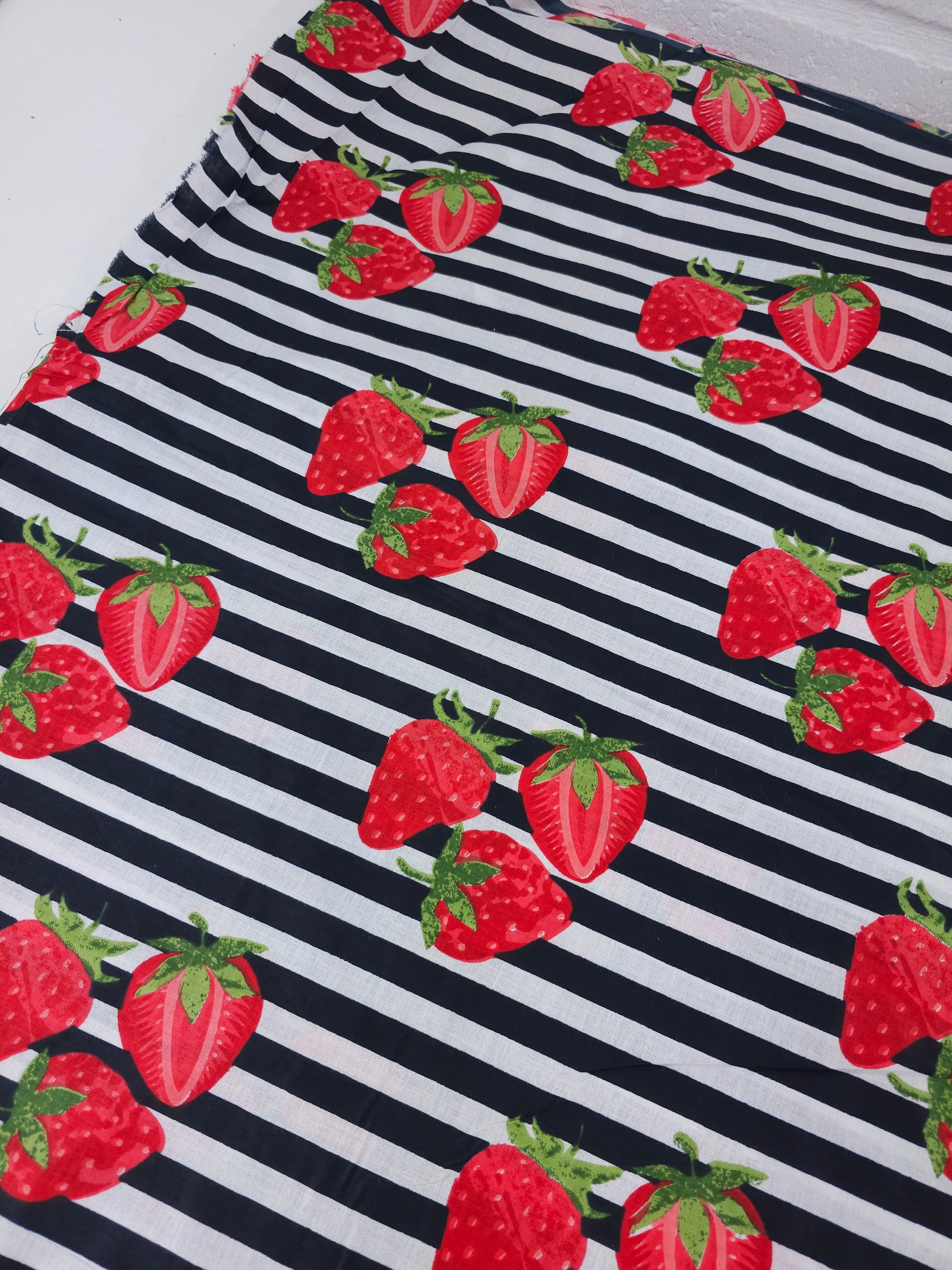 Black Strawberry Stripe Lightweight Cambric Cotton