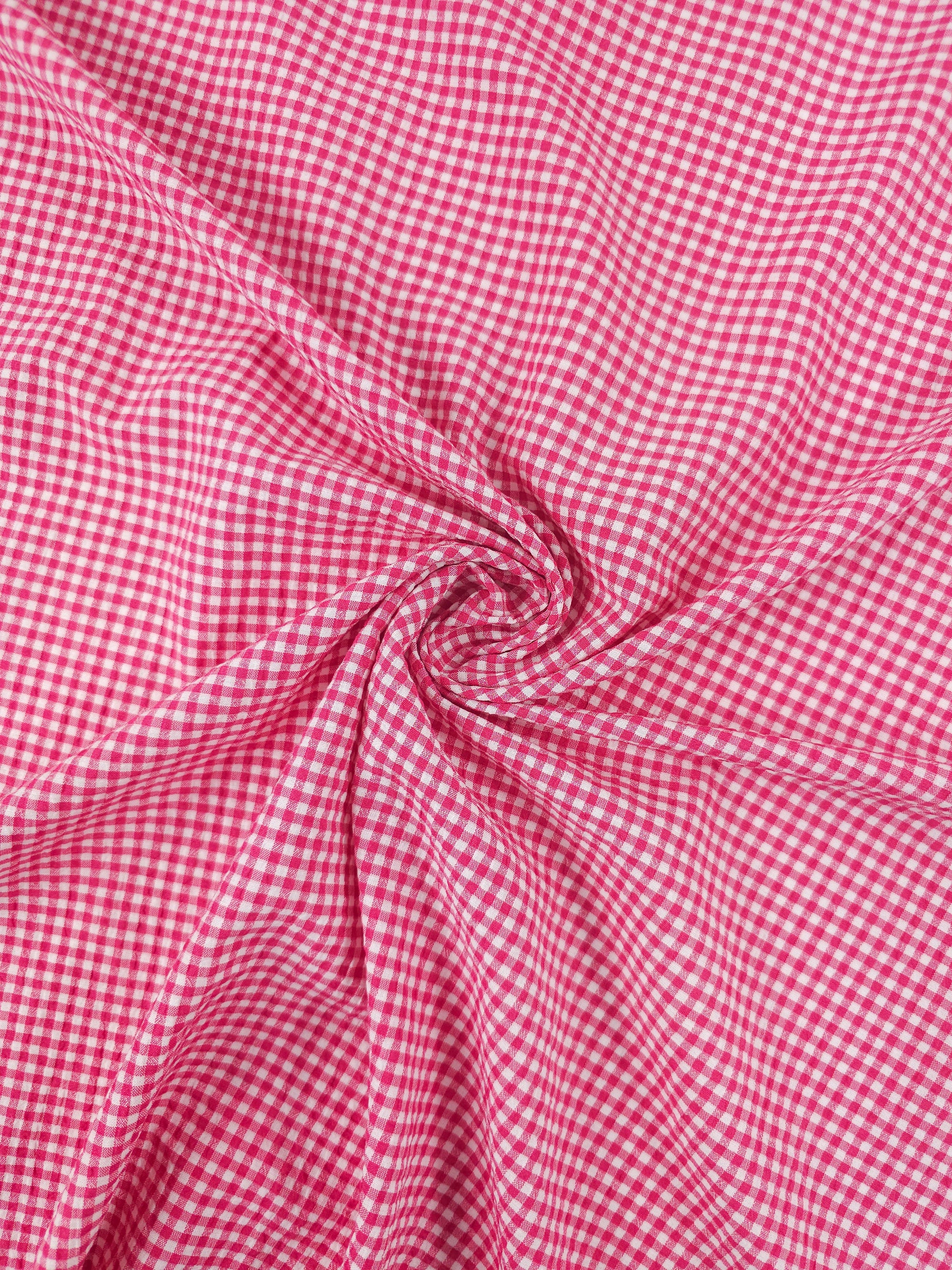 Hot Pink Mini Crinkle Gingham Poly Cotton