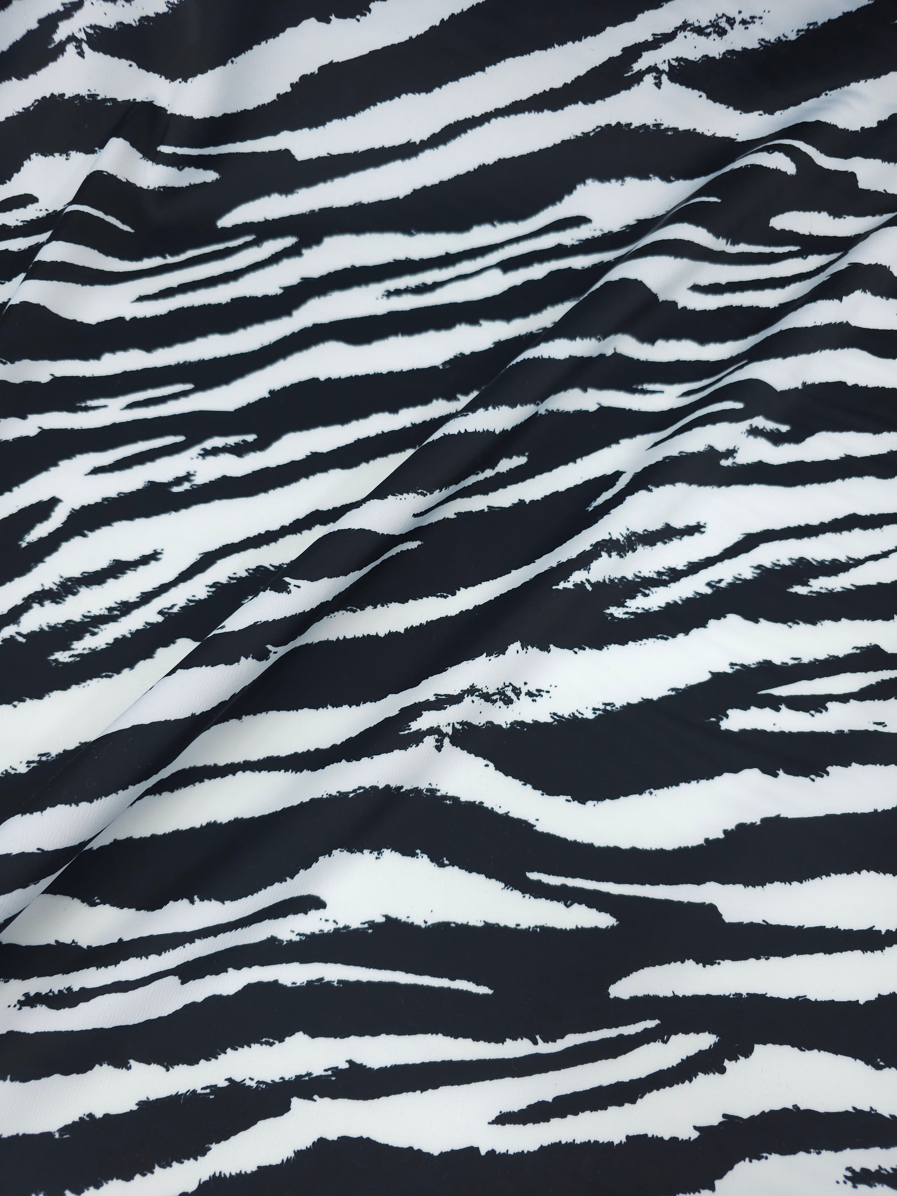 Black/White Zebra Stripe Crinkle Satin Stretch