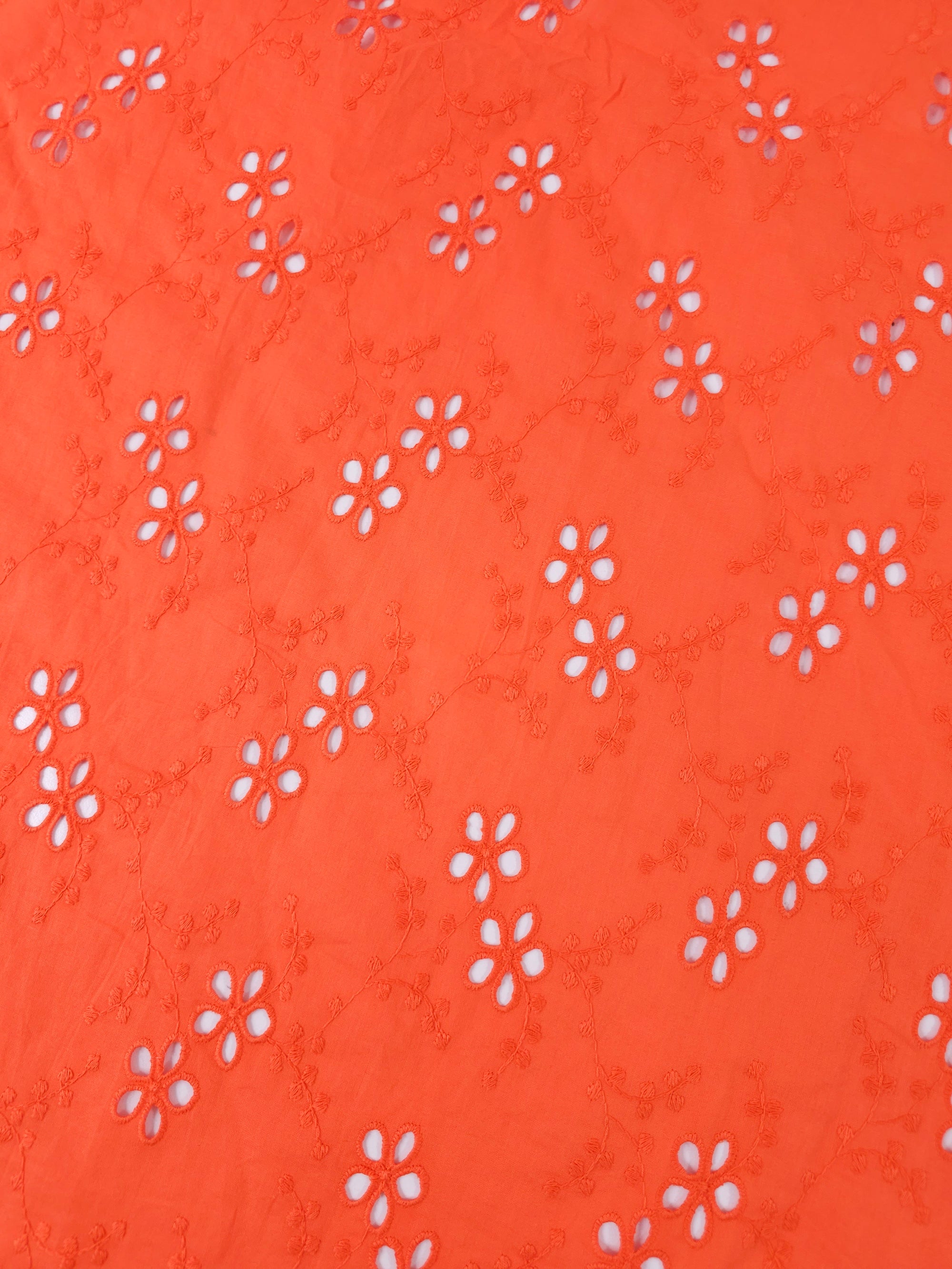 Cool Orange Flower Trail Cotton Poplin Broderie Anglaise