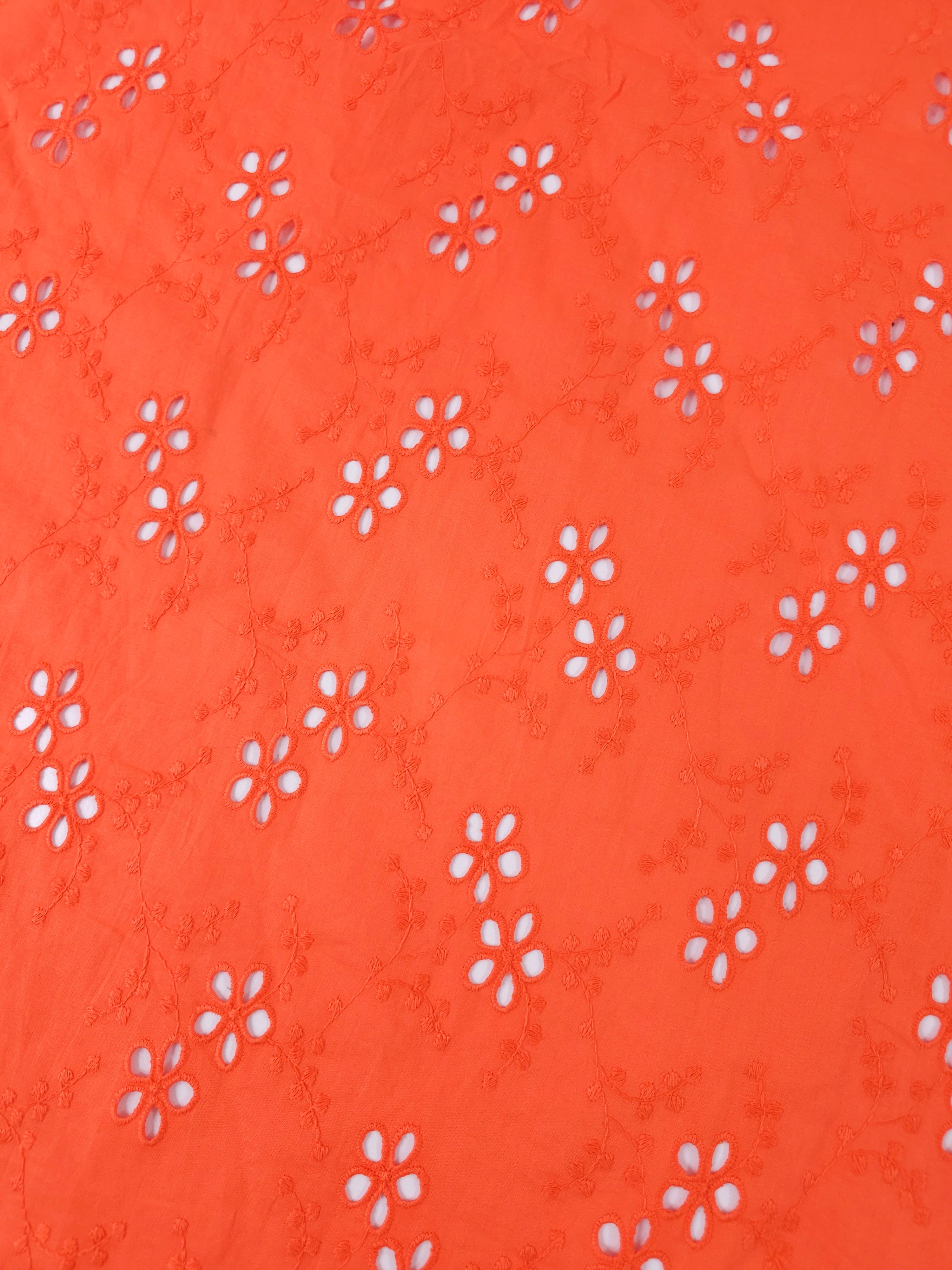 Cool Orange Flower Trail Cotton Poplin Broderie Anglaise