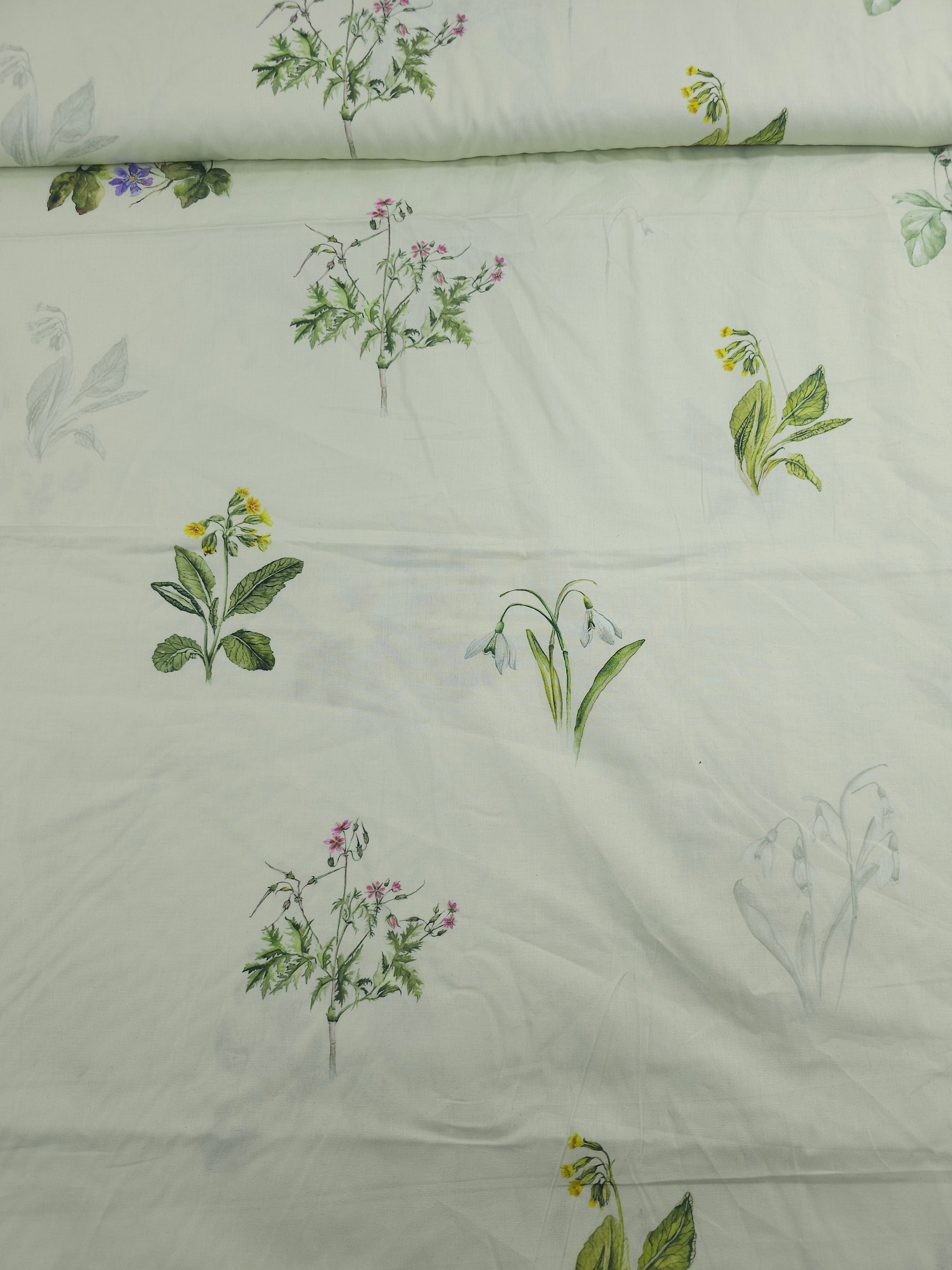 Pale Sage Floating Floral Stems Lightweight Cotton 60"