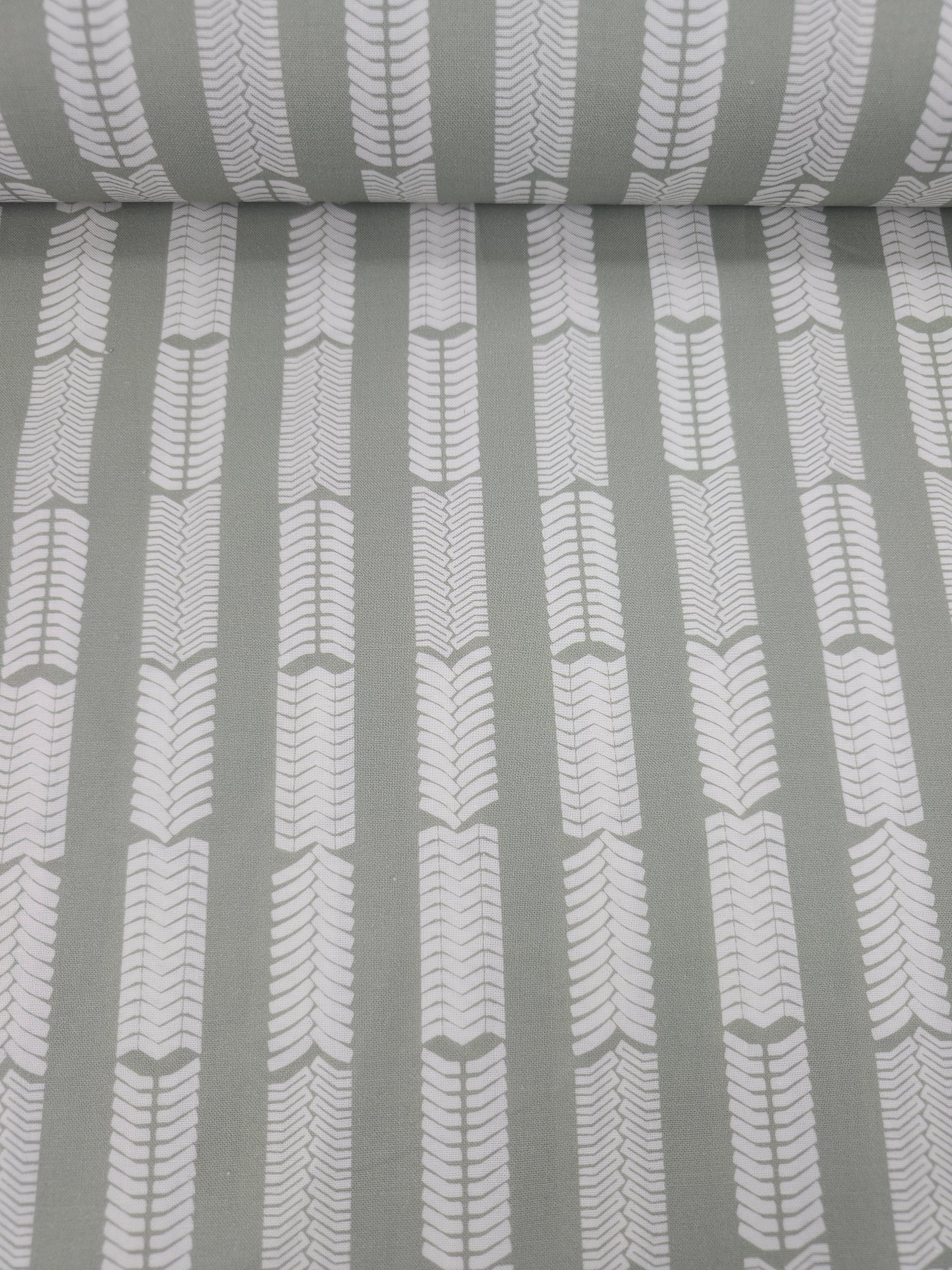Sage Patterned Skeleton Herringbone Stripe 100% Cotton