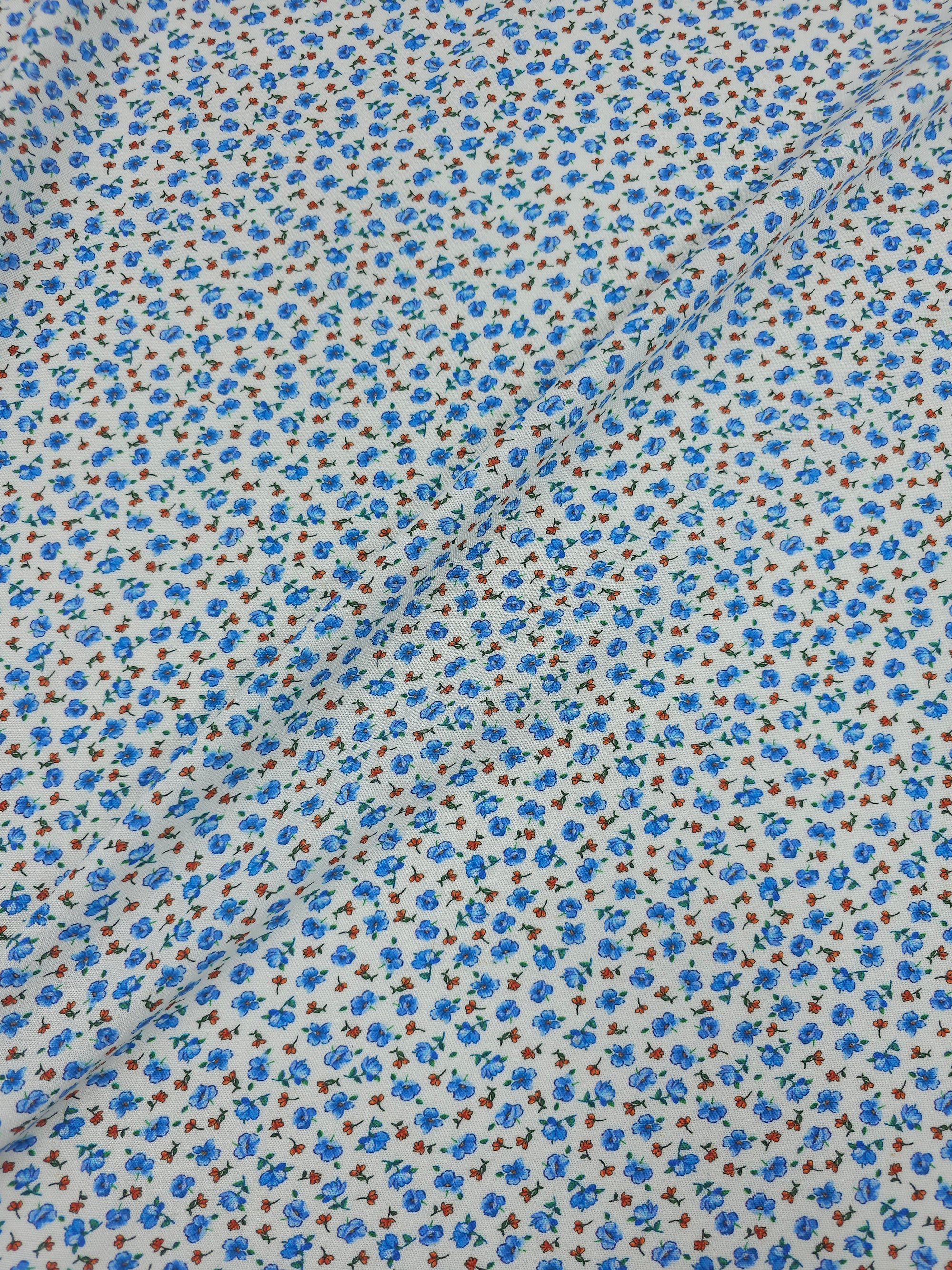 Blue/Red Ditsy Floating Floral Viscose Linen