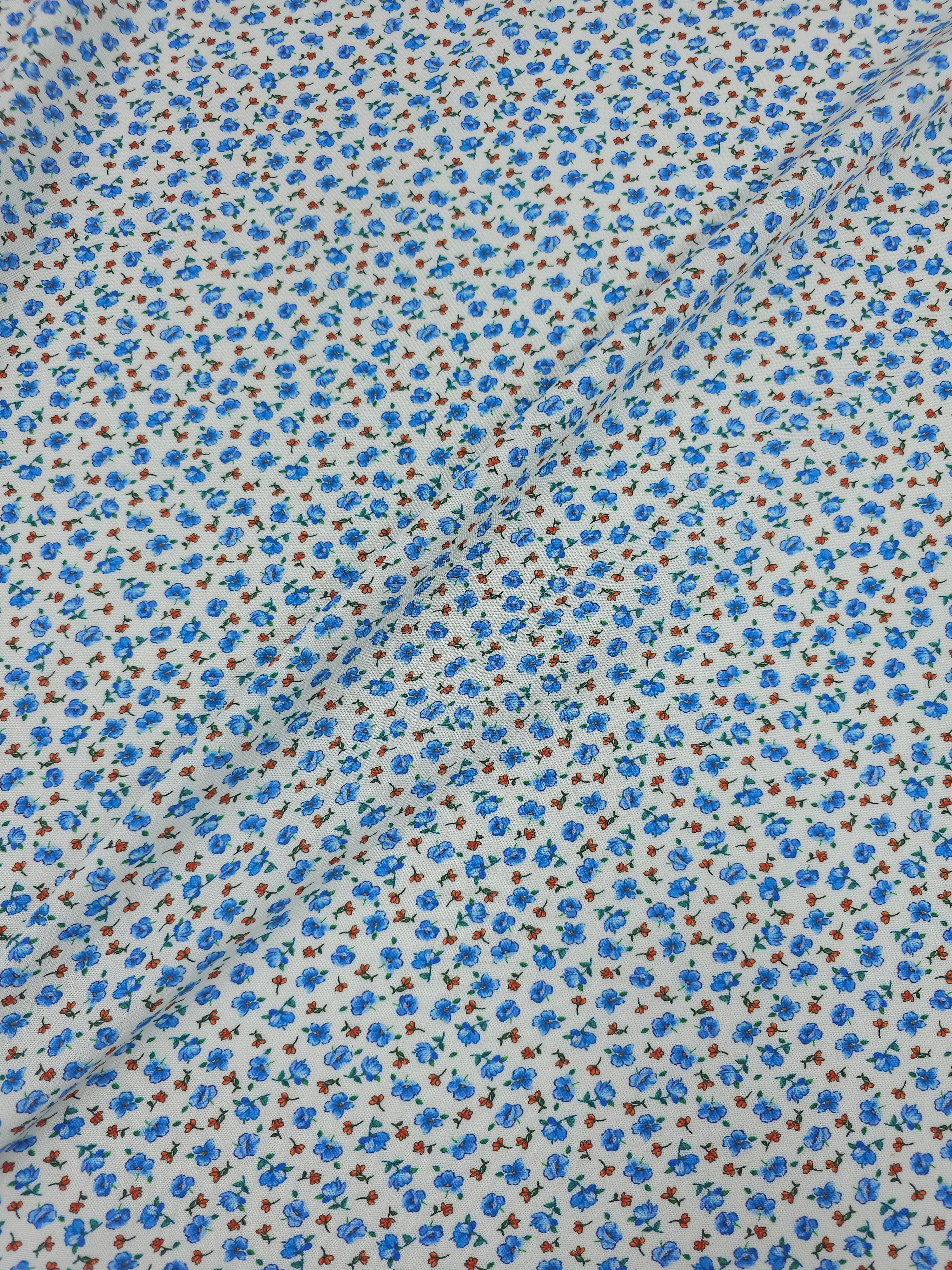 Blue/Red Ditsy Floating Floral Viscose Linen