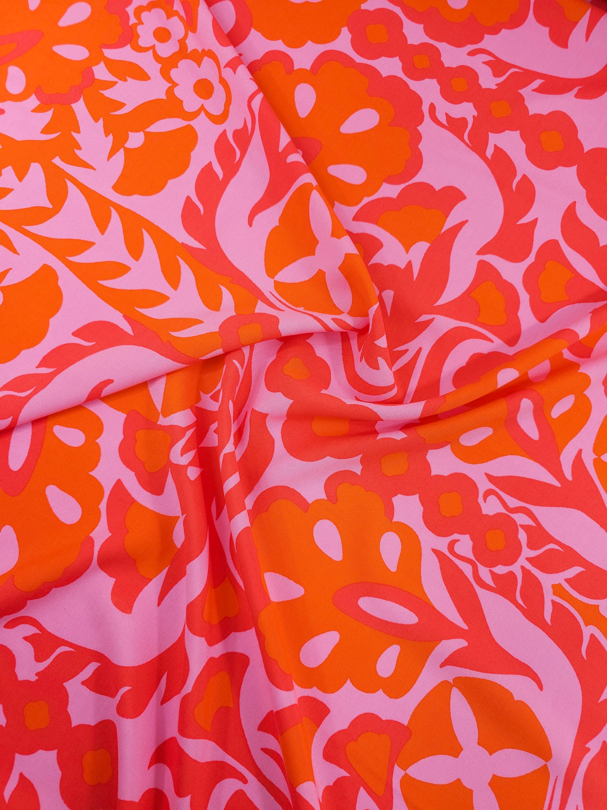 Pink/Orange Quirky Floral Viscose Challis