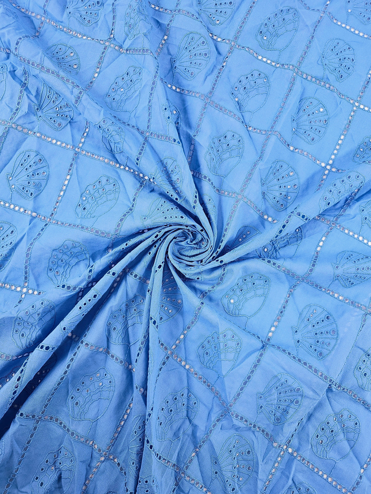 Soft Blue Shell Grid Lightweight Cotton Broderie Anglaise