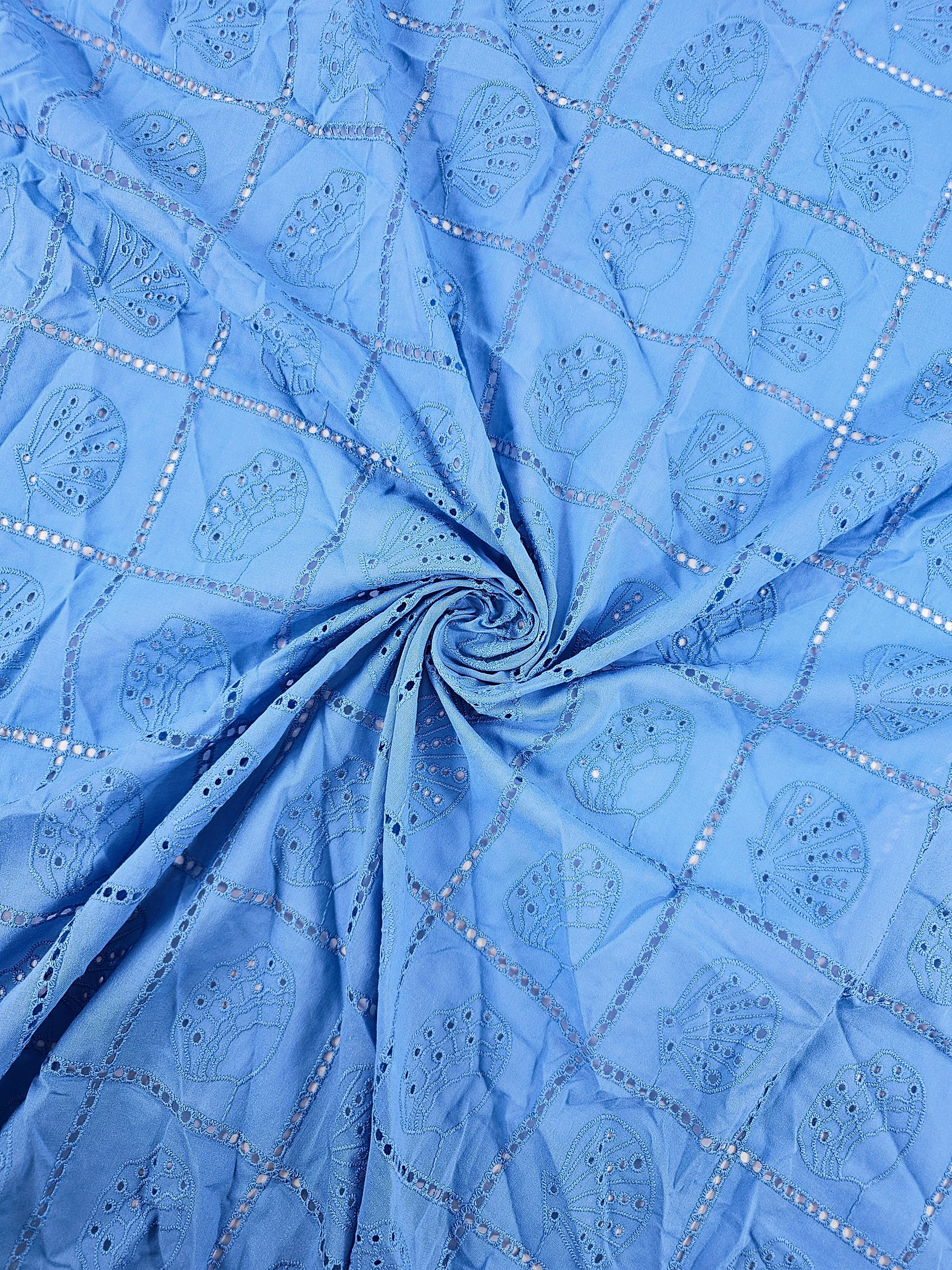 Soft Blue Shell Grid Lightweight Cotton Broderie Anglaise