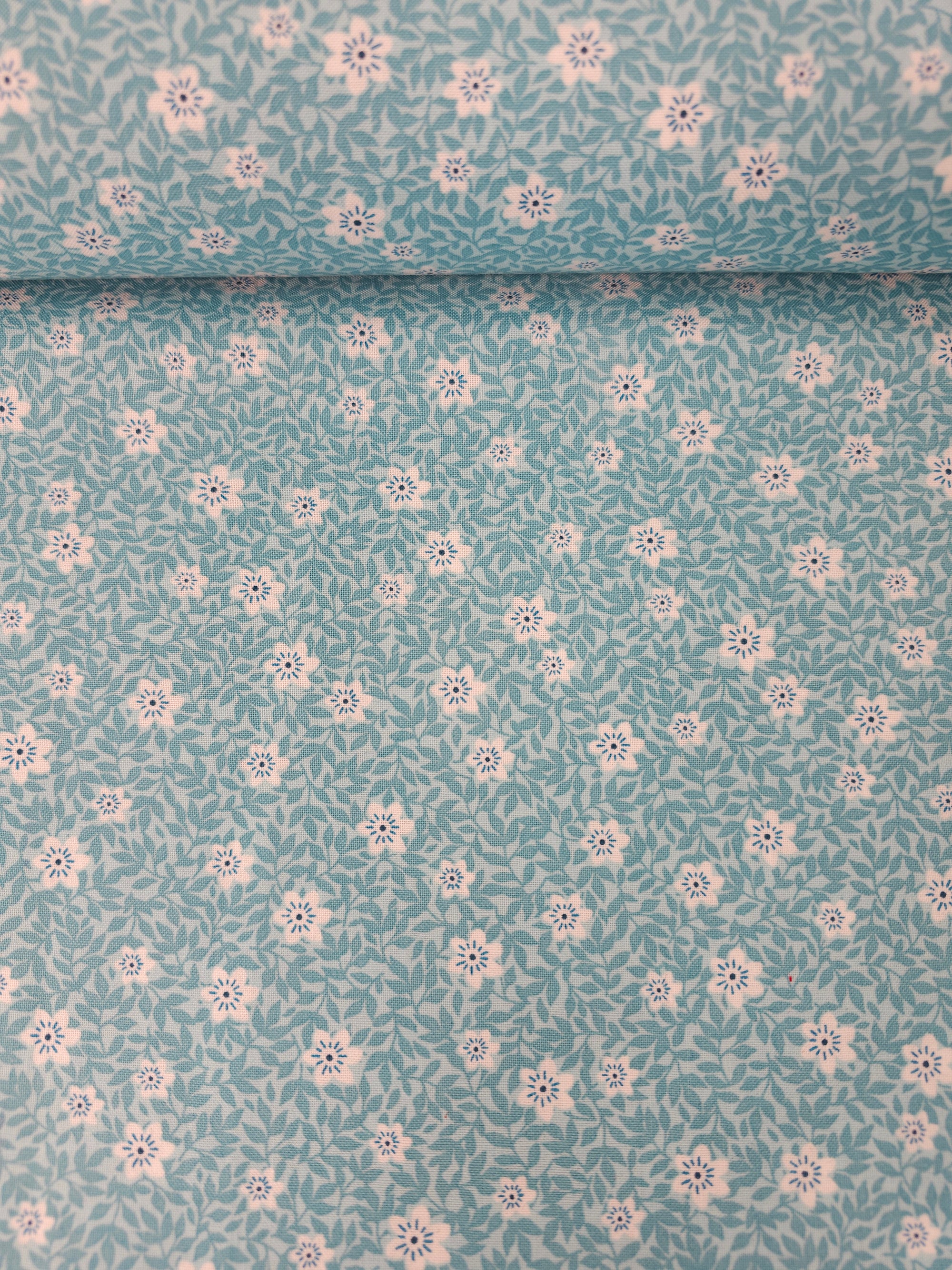 Duck Egg Blue Ditsy Floral 100% Cotton