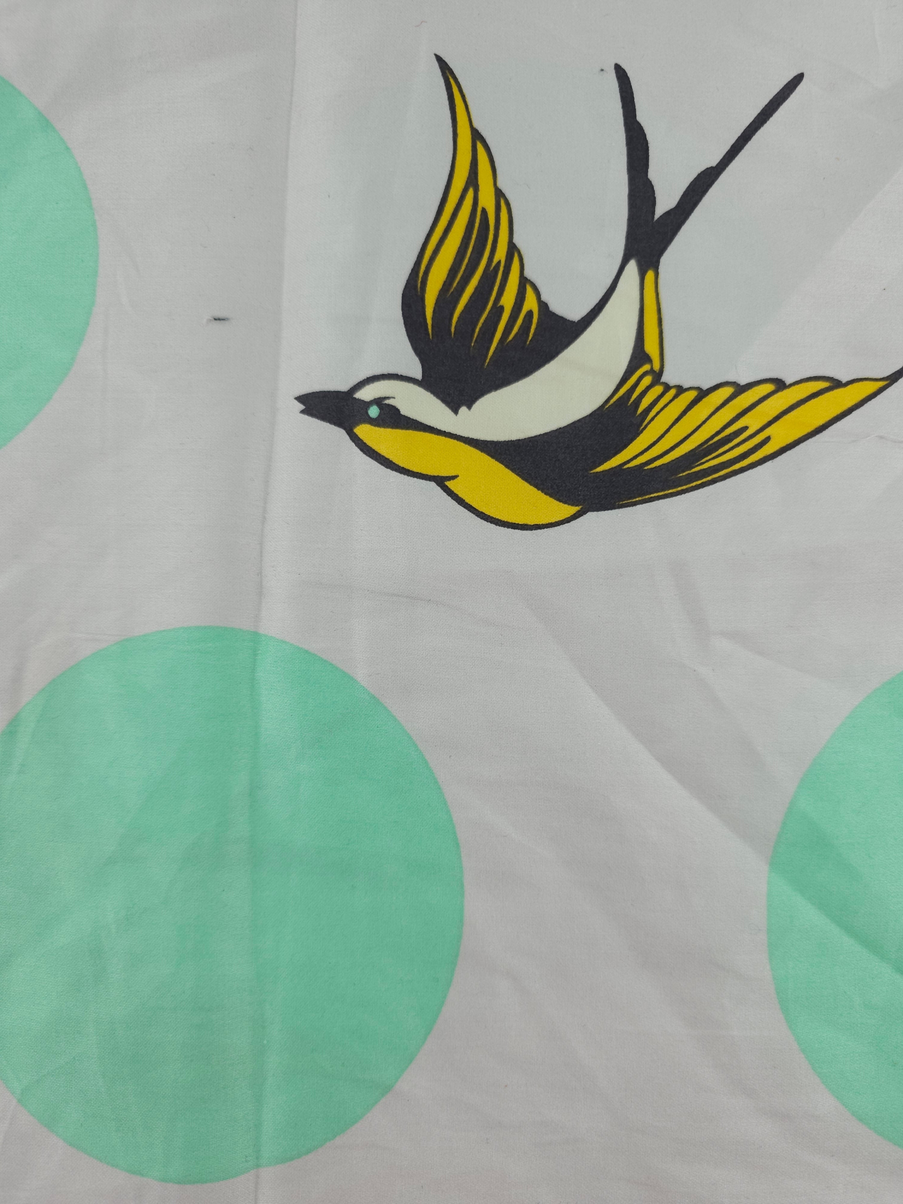 Mint/Grey Free Fall Polka Bird Cotton Sateen - 0.90m Piece