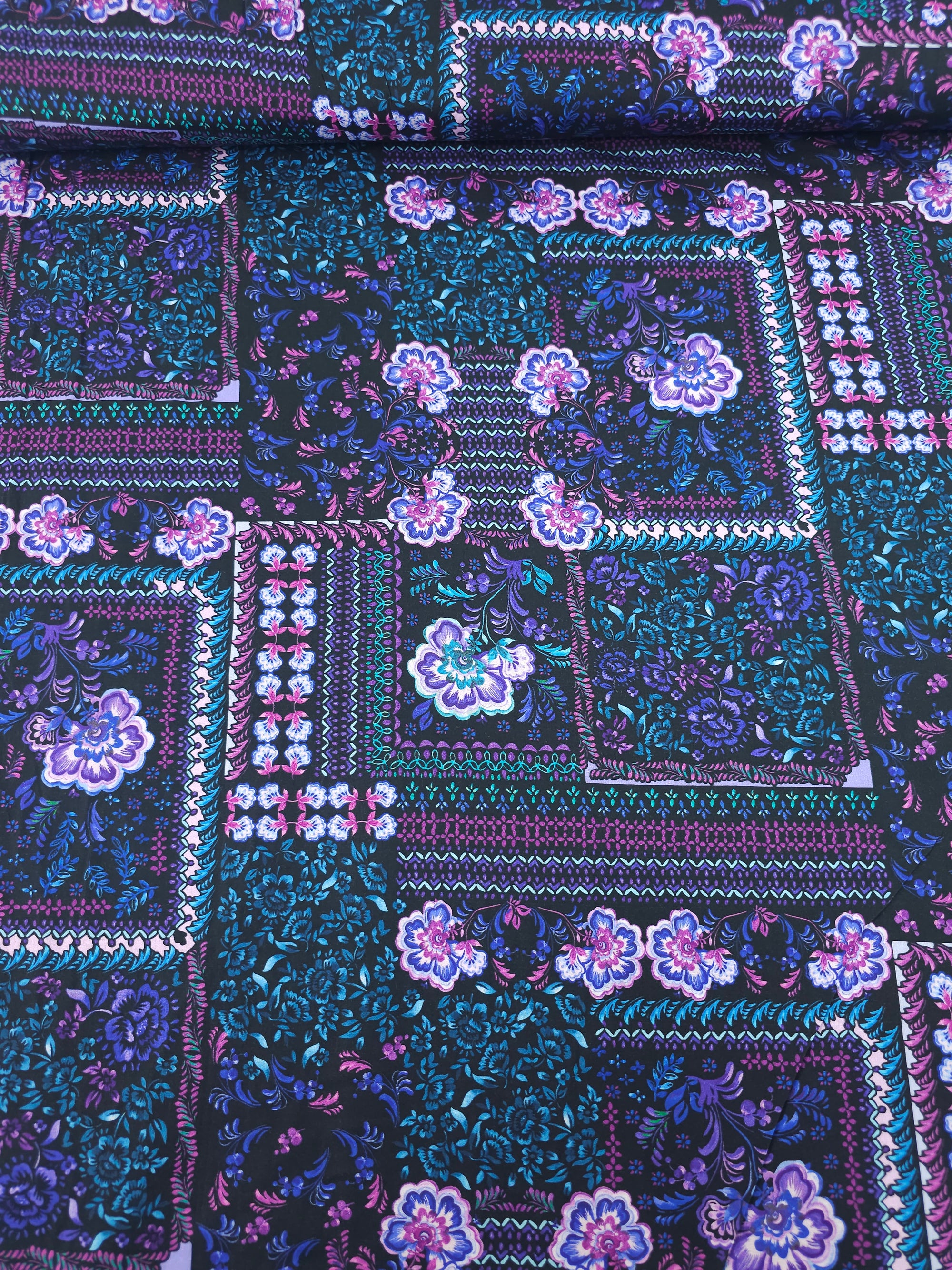 Teal/Purple Wonder Floral Patchwork Cotton Viscose 60"