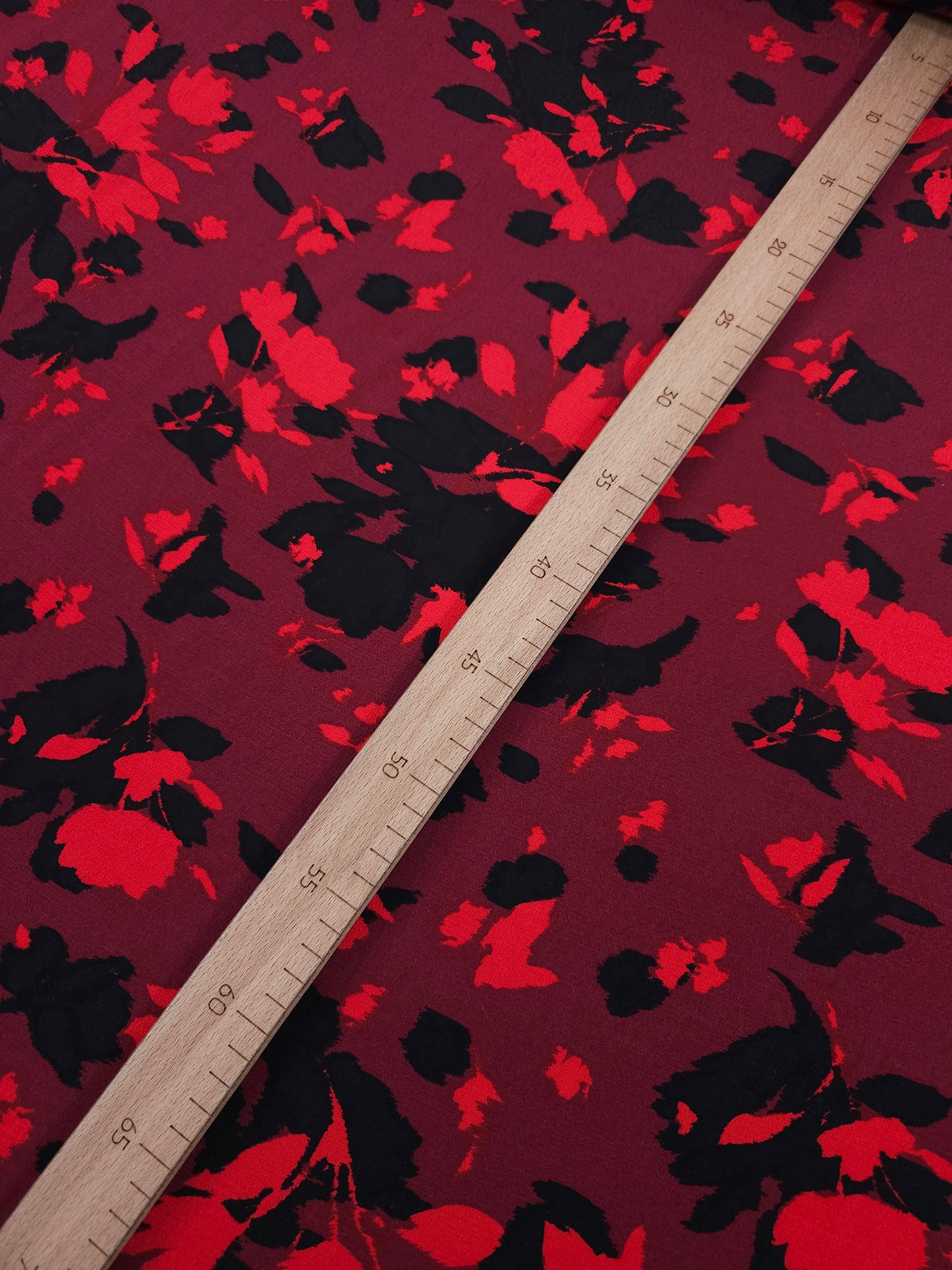 Wine/Red Blur Floral Petal Viscose Crepe