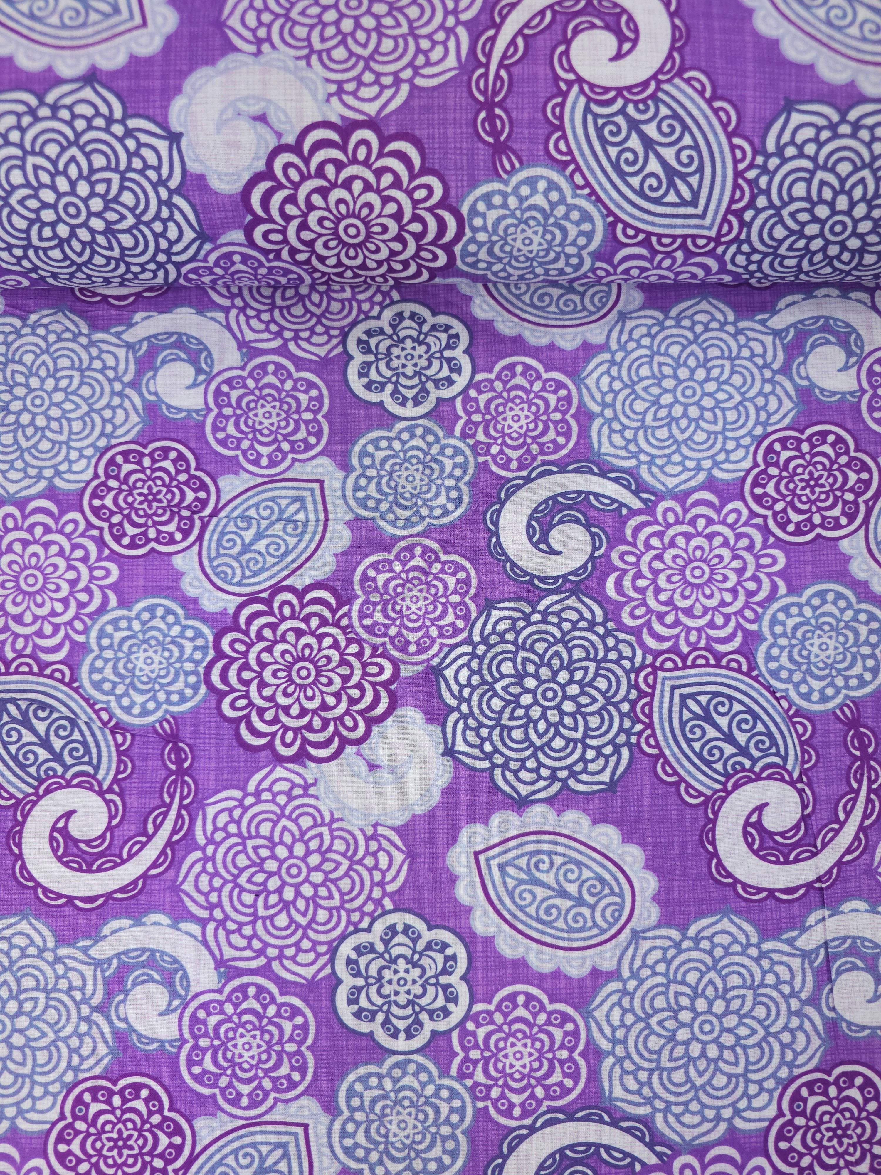 Purple Paisley Floral 100% Cotton