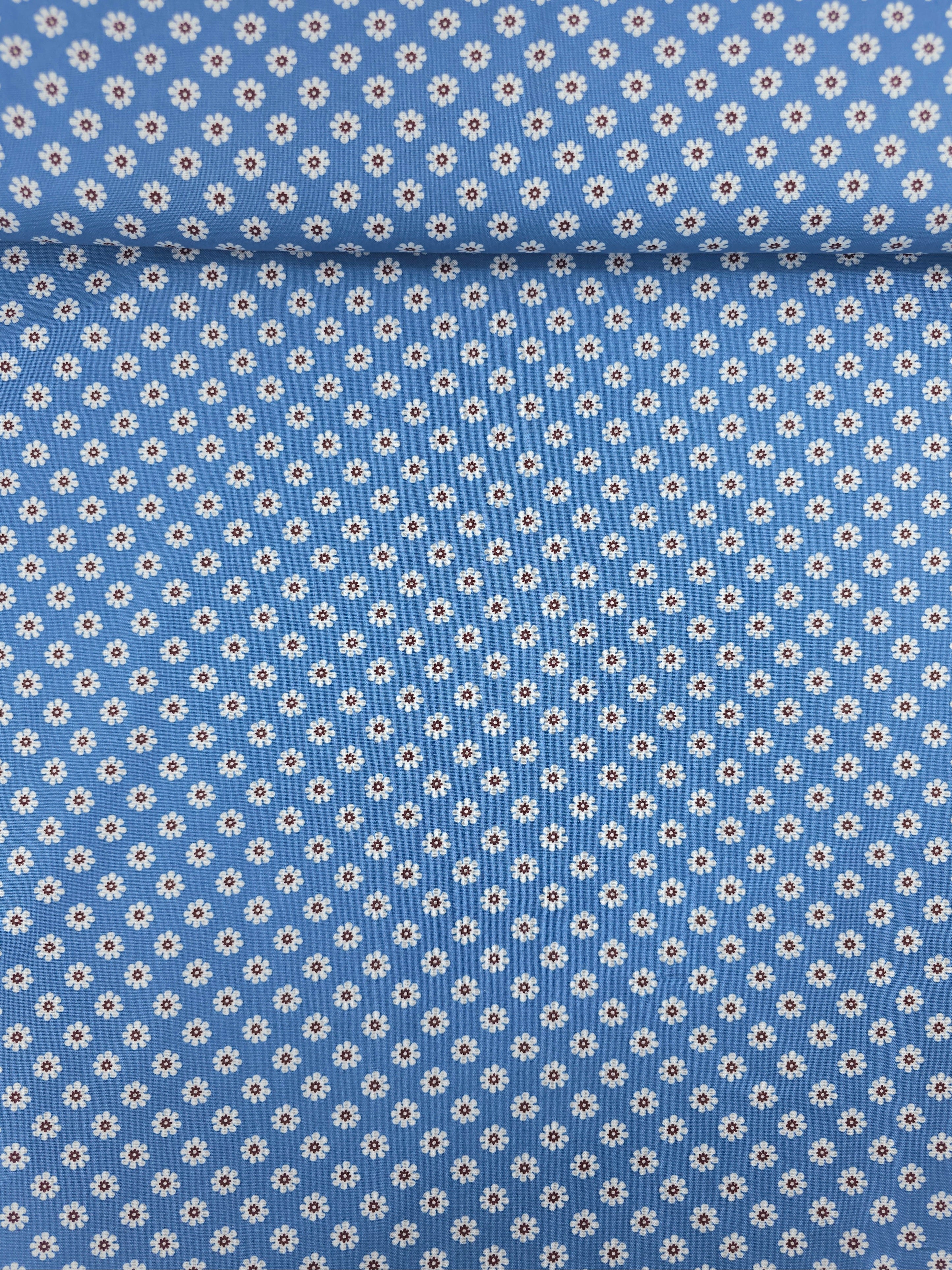 Powder Blue Mini Vintage Daisy 100% Cotton 60"