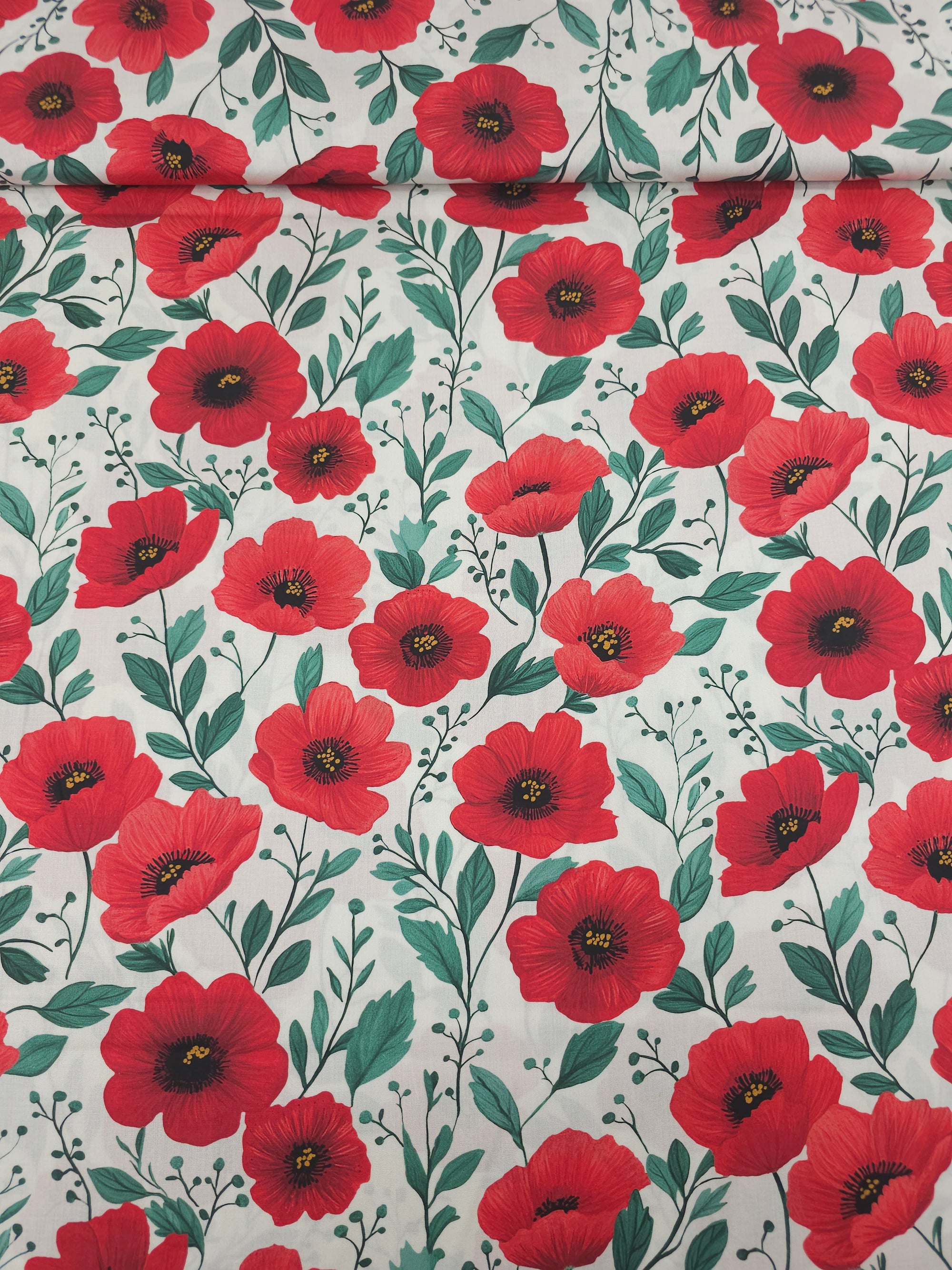 Red Poppy Floral Fine Cotton Poplin 60"
